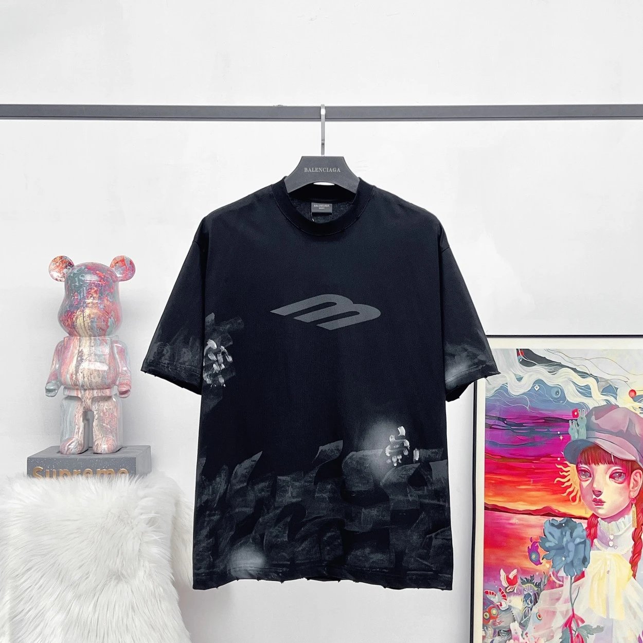 Balenciaga T-shirt Letters M Vintage Spray Painted Hand-drawn Graffiti logo round Neck Short Sleeve25ss New pure cotton T Unisex T-Shirt OS Loose Fit Base Shirt Top T-Shirt Short Sleeve
