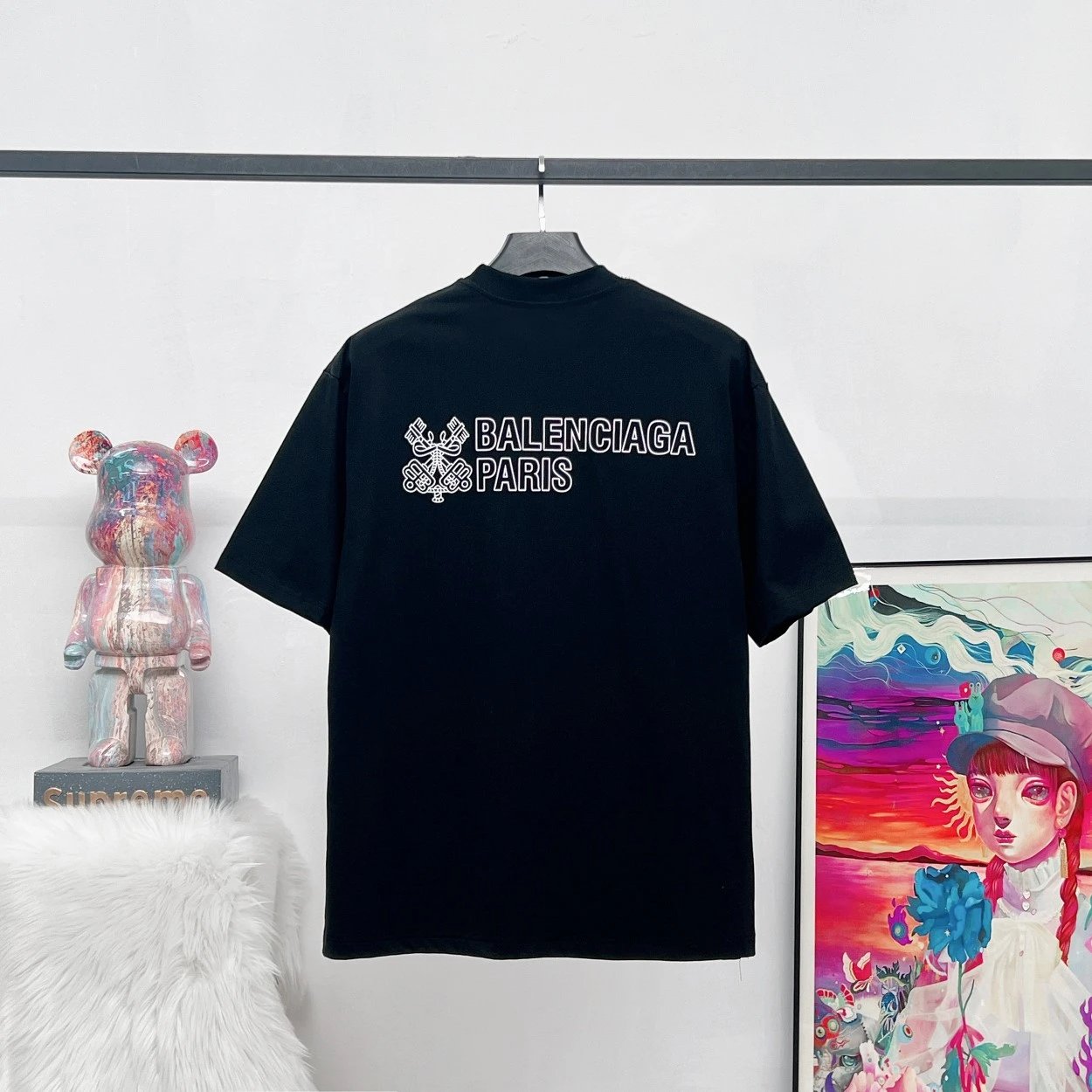 Balenciaga T-shirt Key Badge Print logo round Neck Short Sleeve25ss New Pure Cotton Unisex Style T T-shirt OS Loose Fit Base Shirt Top Half Sleeve T-Shirt