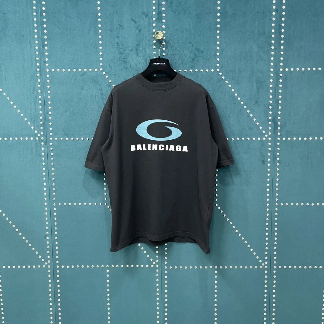 Balenciaga T-shirt Front Half Ring Totem Print logo round Neck Short Sleeve25ss New Pure Cotton Unisex Style T T-shirt OS Loose Fit Base Shirt Half Sleeve T-Shirt Top Half Sleeve