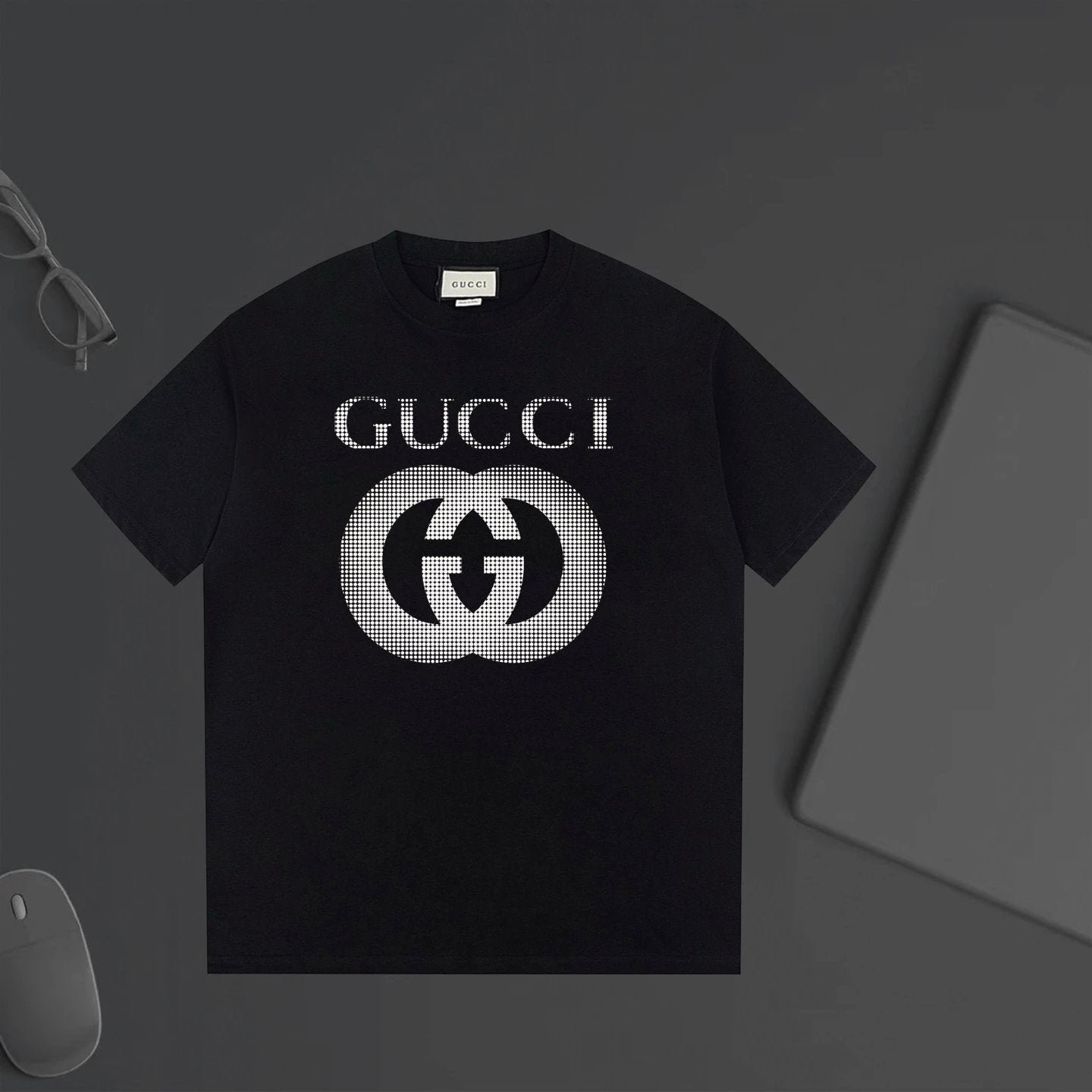 Gucci T-shirt Black and white chest G Letter Printing logo round Neck Short Sleeve25ss New Pure Cotton Unisex Style T Casual T-Shirt Base Layer Shirt OS Loose Fit Half Sleeve Top Plus Size