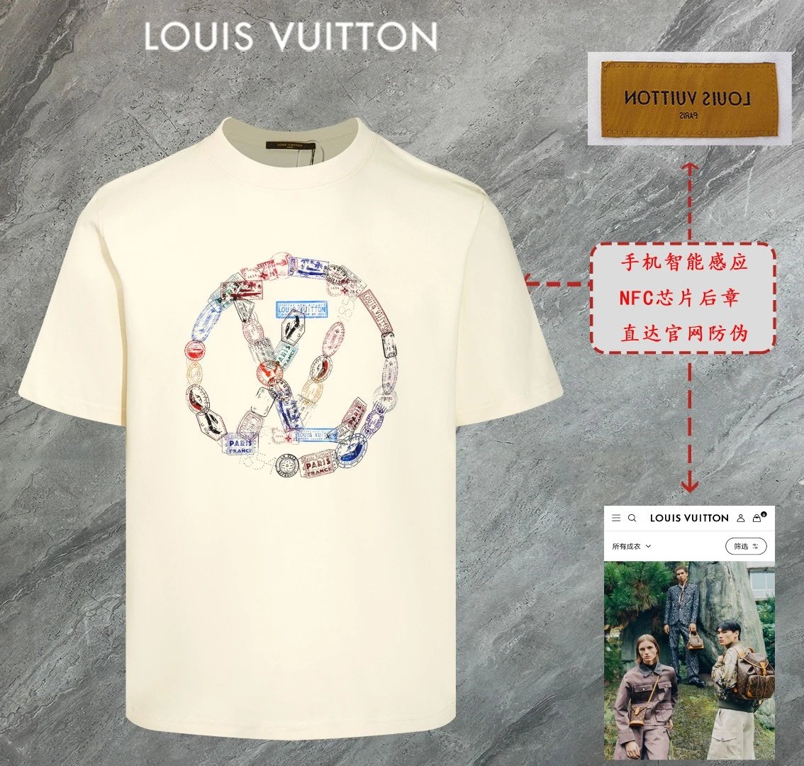 Louis Vuitton LV T-shirt Circular Colorful Brand Print on the Chest logo round Neck Short Sleeve25ss New Pure Cotton Unisex Style T T-shirt OS Loose Fit Base Shirt Top Half Sleeve T-Shirt