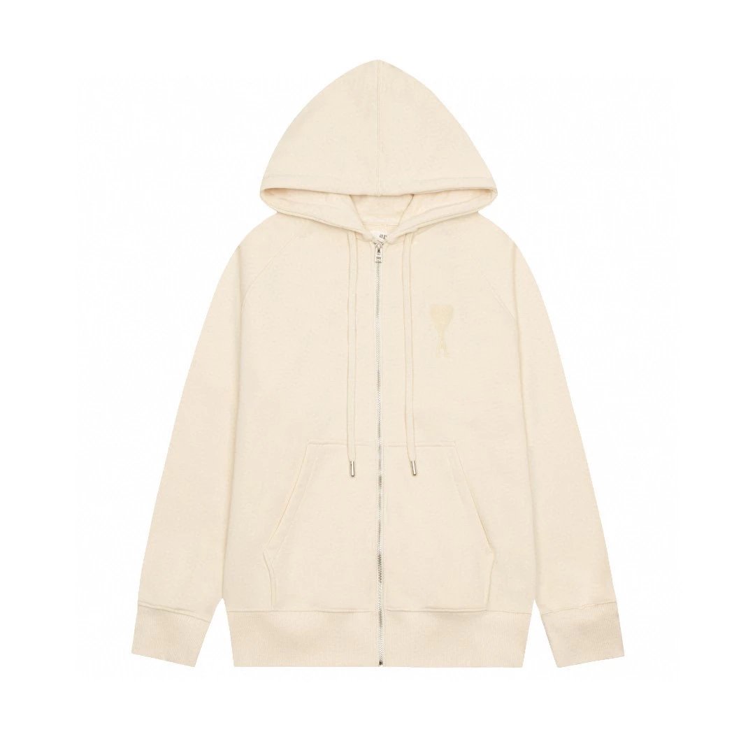 Ami Hoodie Top Version Autumn and Winter Embroidery Love Hooded Cardigan Loose-Fitting Casual Pullover for Men and Women
