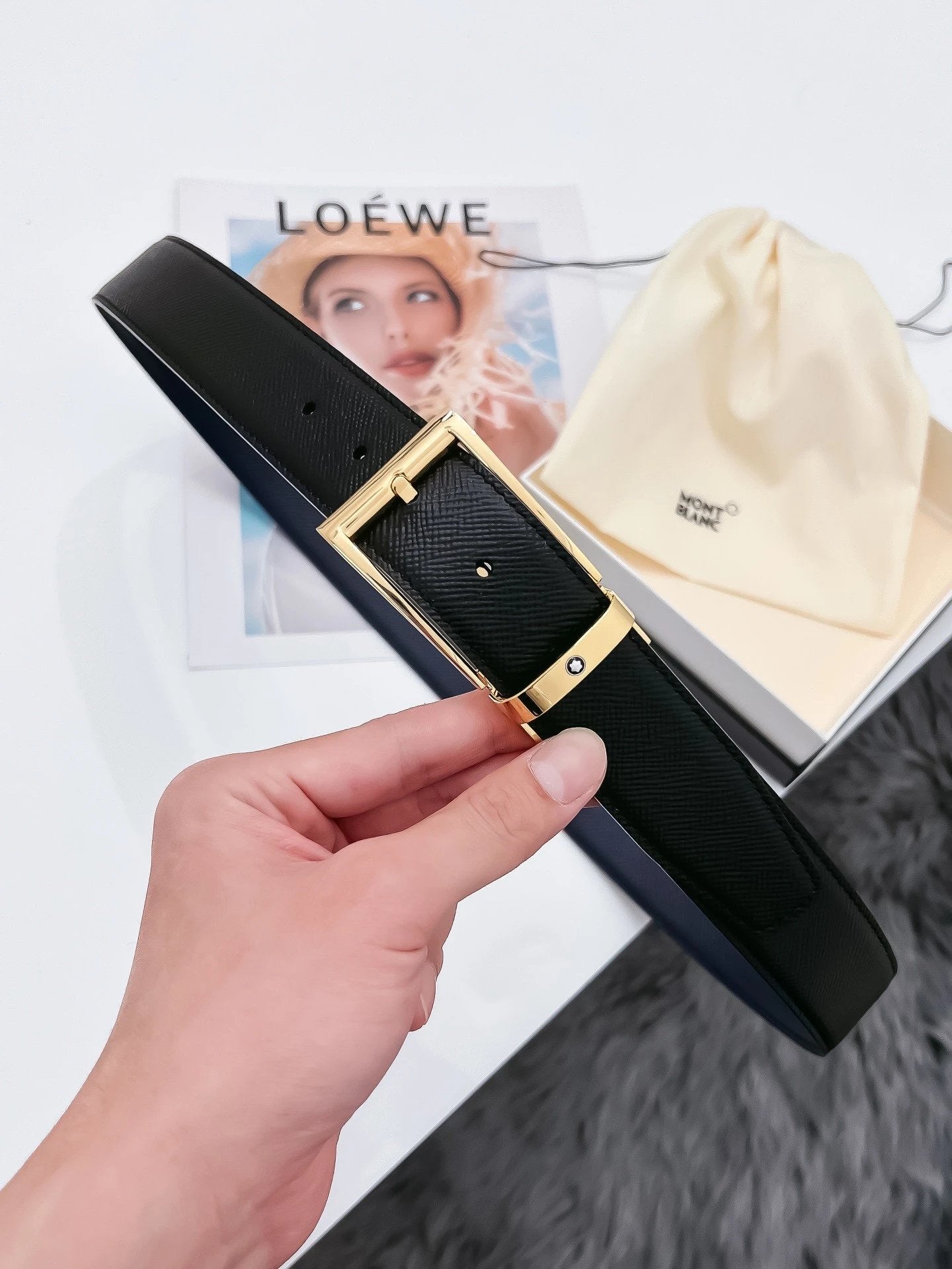 Montblanc Belt Top version Business Casual Belt Belt High Quality Double-Sided Head Layer Cowhide with Steel Buckle Men's Leather Belt Fashion All-Match Business Belt Double-Sided Available3.5