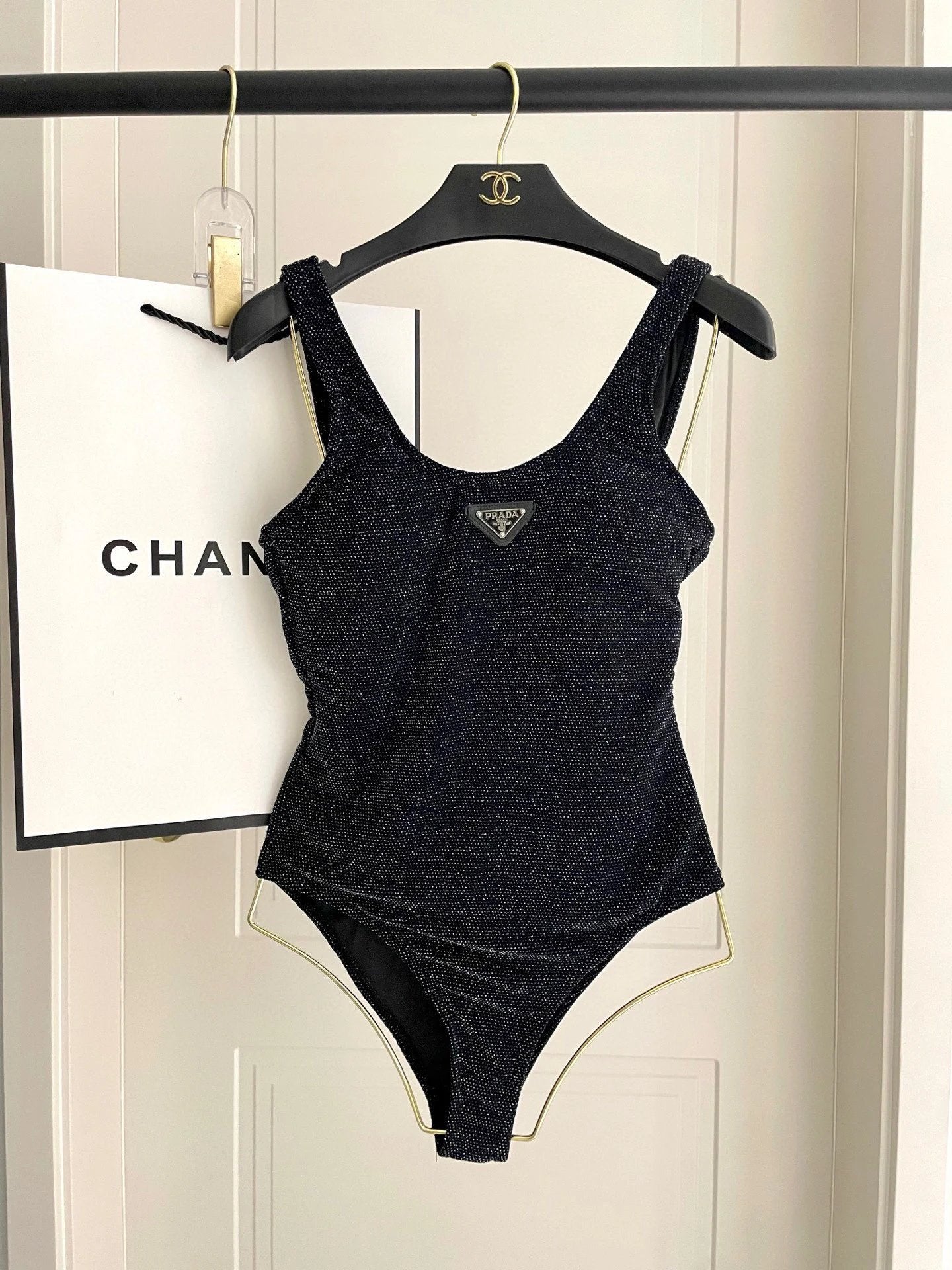 PRADA Swimsuit Full Body Embellished Bikini Swimsuit Sexy Beach Pool Vacation Hot Spring Small Chest Gathered Backless White Women's Swimwear