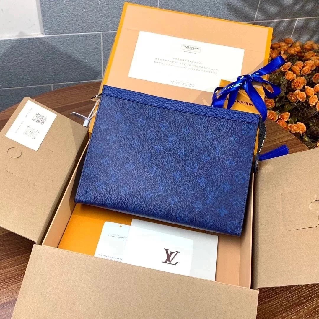 Louis Vuitton LV Wallets/Clutches Top version Upgraded Version POCHETTEVOYAGE Medium Clutch Men's and Women's Handbag Clutch Bag Wash Bag M30432Blue Flower N60412Blue Plaid N60142Gray Grid N60412Orange Grid Men's and Women's Handbags