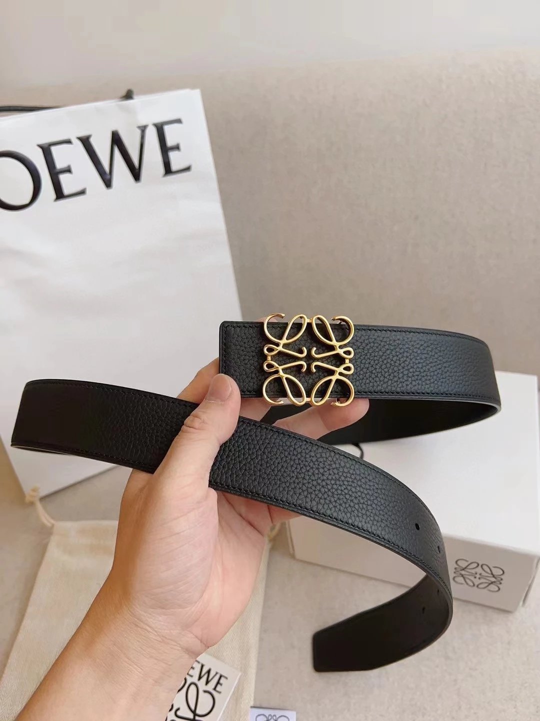 LOEWE Belt Top version Belt Genuine Cattlehide Leather Surface Original Single Original Single Double-Sided First Layer Original Cowhide3.8Men's Leather Belt Man's Belt Men's Belt Business Casual Pants Belt Men's Business Casual Belt Belt Men's High-End B