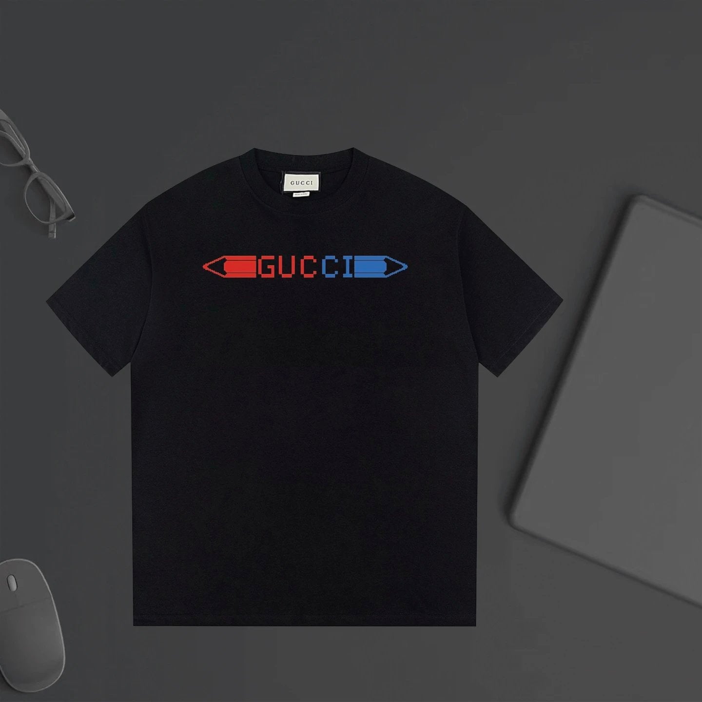 Gucci T-shirt Front Color-Block Letter Print logo round Neck Short Sleeve25ss New Pure Cotton Unisex Style T Casual T-Shirt Base Layer Shirt OS Loose Fit Half Sleeve Top Plus Size