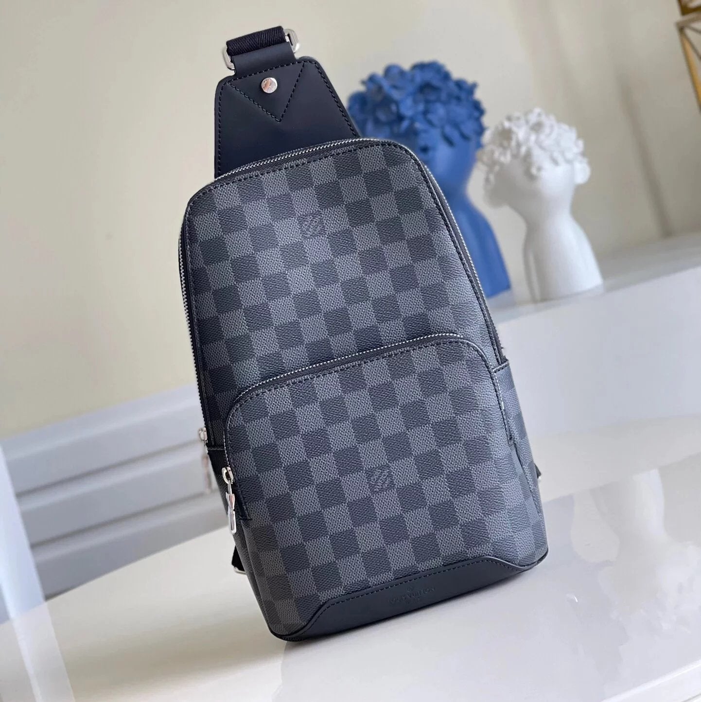 Louis Vuitton LV Men's Bag Top version Original Order N41719Men AVENUE Shoulder Bag23Crocodile Pattern Cowhide Crossbody Bag Chest Bag Crossbody Backpack Men's Bag Black Plaid Chest Bag Backpack Men Crossbody Chest Bag