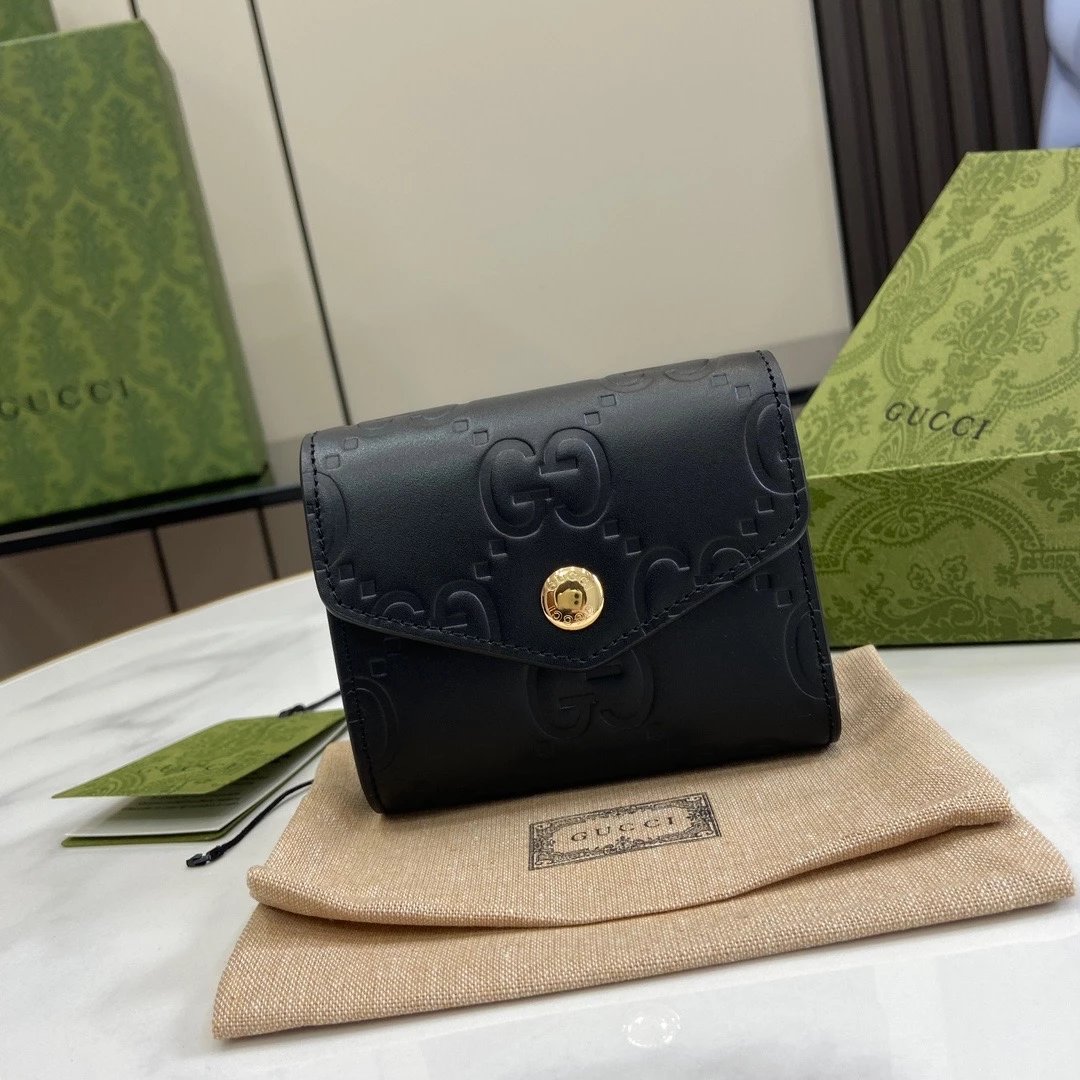 Gucci Wallet Top version 【High Version Original Leather】2024New/Ophidia Series Mini Trifold Wallet Women's Wallet Women's Wallet Coin Purse Small Wallet Women's Bag Embossed Original Leather9.5cm Model:772793