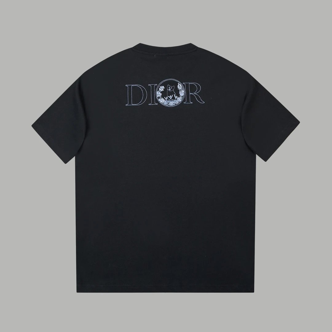 Dior T-shirt Front and back cat embroidery logo round Neck Short Sleeve25ss New pure cotton T Unisex T-Shirt OS Loose Fit Base Shirt Top Half Sleeve T-Shirt