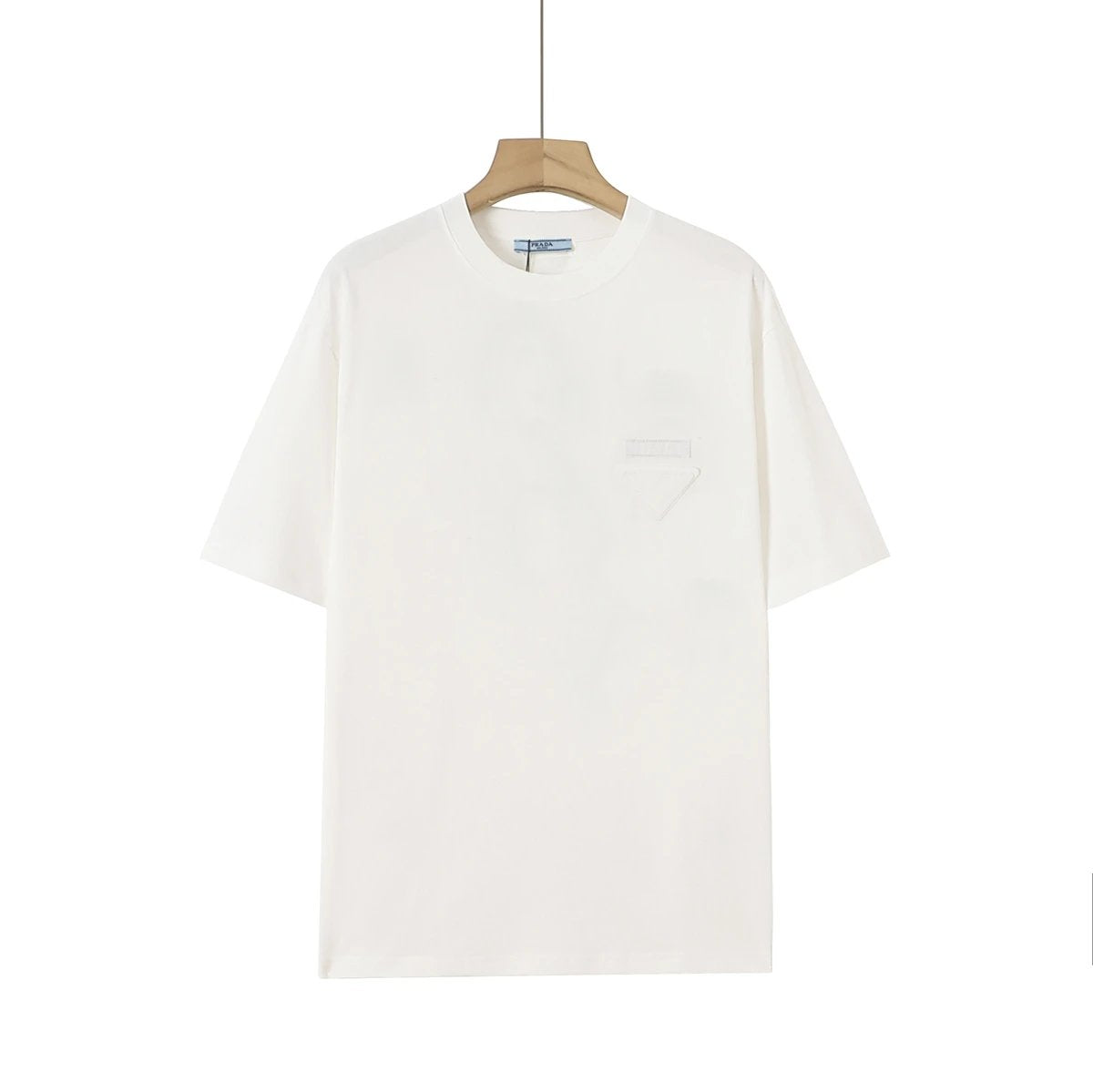 PRADA T-shirt Front Triangle Patch Embroidery logo round Neck Short Sleeve25ss New Pure Cotton Unisex Style T T-shirt OS Loose Fit Base Shirt Top Half Sleeve T-Shirt