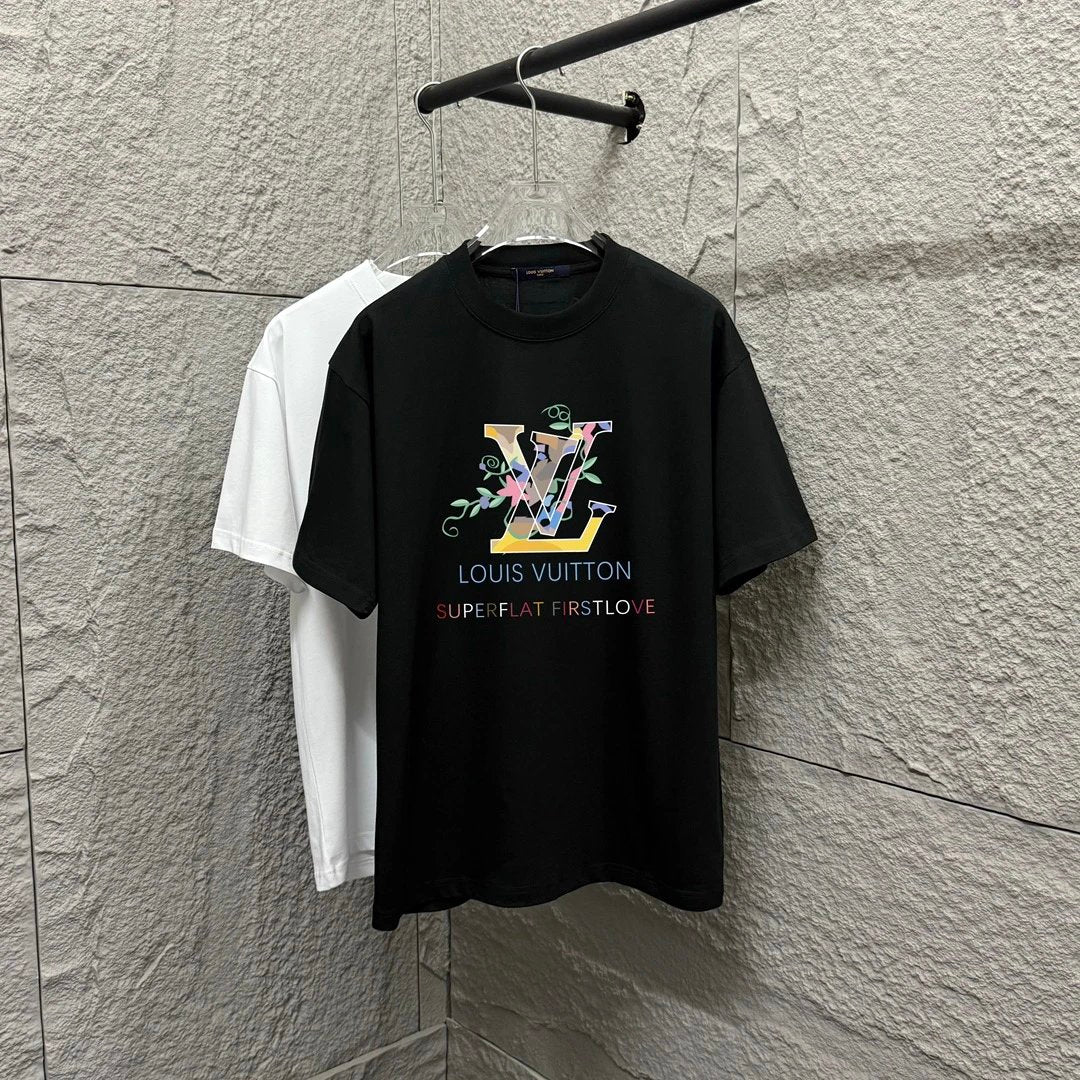 Louis Vuitton LV T-shirt Letter Print with Green Leaves on the Chest logo round Neck Short Sleeve25ss New pure cotton T Unisex T-Shirt OS Drop Shoulder Loose Fit Base Shirt Top T-Shirt Short Sleeve