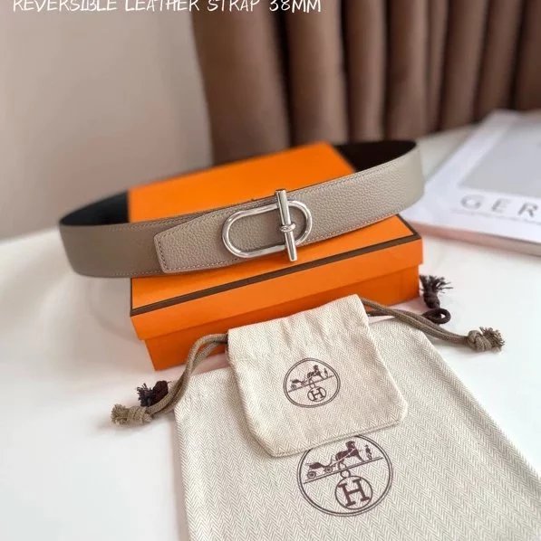 Hermes Belt Top version 【Products in stock new】Belt Men's Leather Belt Double-Sided Available Smooth Buckle Business Casual Belt38MM