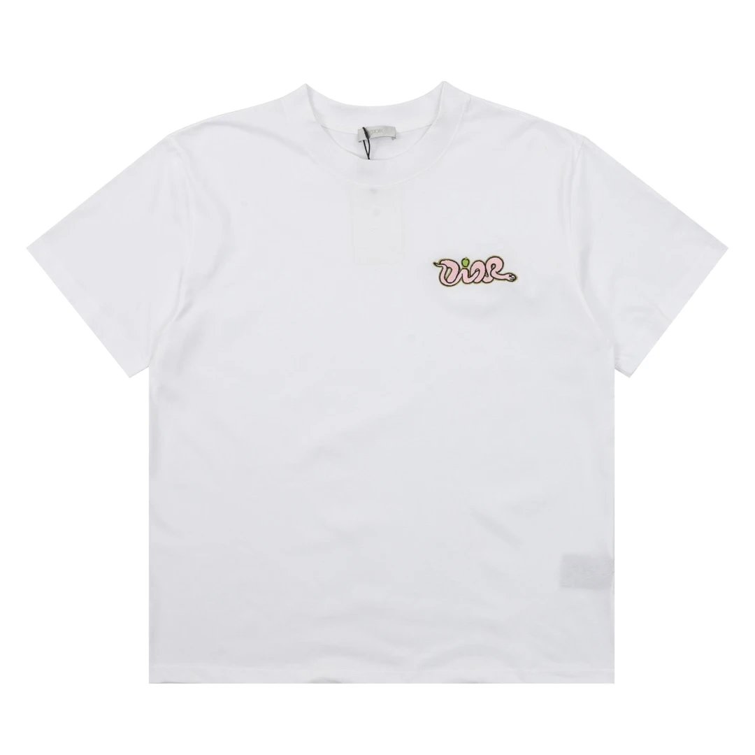 Dior T-shirt Limited Edition Year of the Snake Letter Patch on Chest logo round Neck Short Sleeve25ss New Pure Cotton Unisex Style T T-shirt OS Loose Fit Base Shirt Half Sleeve T-Shirt Top Half Sleeve