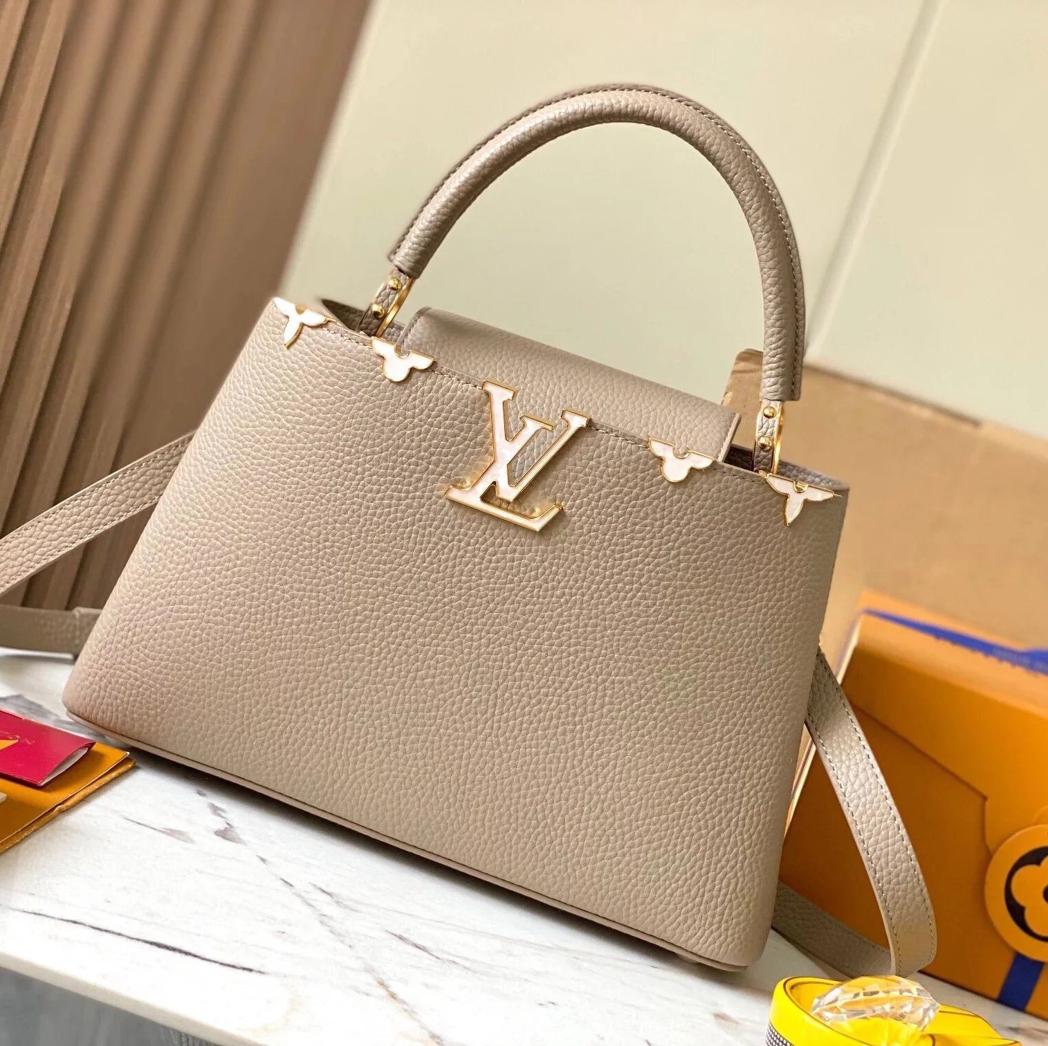 Louis Vuitton LV Women's Bag Top version 【Real Original Version Hardware】M23330M23331M23332Mini Black Corolla CapucinesFlowerCrown Handbag Is Full Grain Taurillon Leather Embellishment Monog Leather Bag mini Handbag