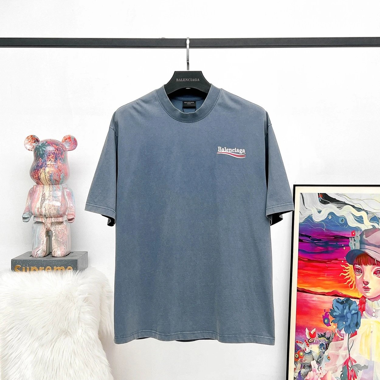 Balenciaga T-shirt Coke Print Washed Vintage logo round Neck Short Sleeve25ss New Pure Cotton Unisex Style T T-shirt OS Loose Fit Base Shirt Top Half Sleeve T-Shirt