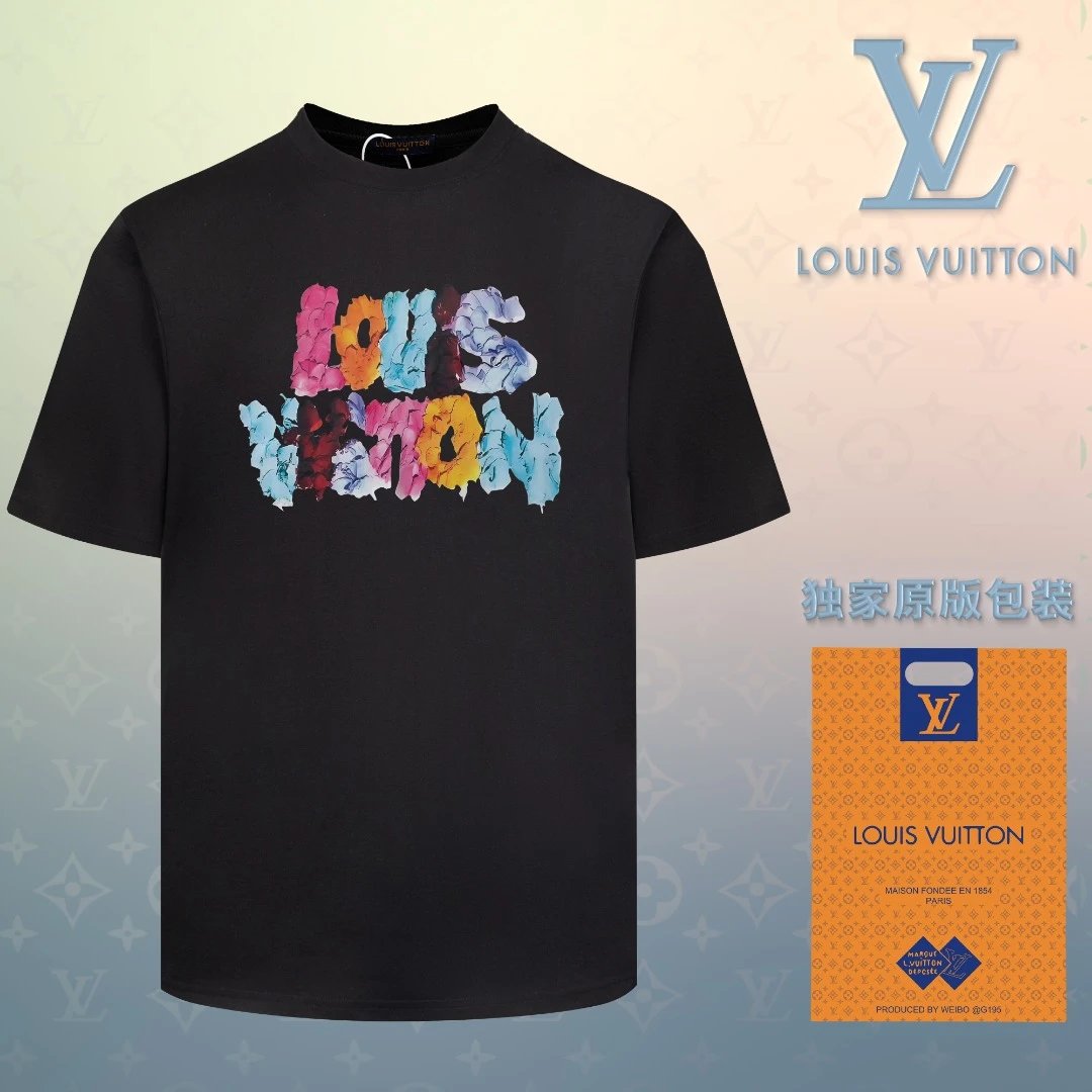 Louis Vuitton LV T-shirt Colorful Chest LOGO Printed round Neck Short Sleeve25ss New Pure Cotton Unisex Style T T-shirt OS Loose Fit Base Shirt Short Sleeve Top T-Shirt