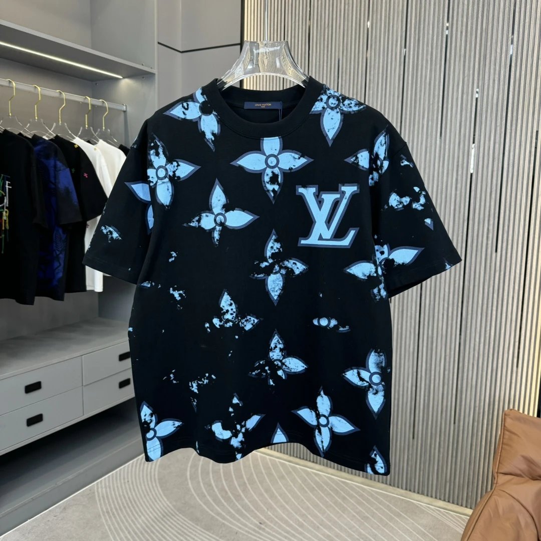 Louis Vuitton LV T-shirt Full-body Colorful Embroidery Craft logo round Neck Short Sleeve25ss New pure cotton T Unisex T-Shirt OS Drop Shoulder Loose Fit Base Shirt Top T-Shirt Short Sleeve