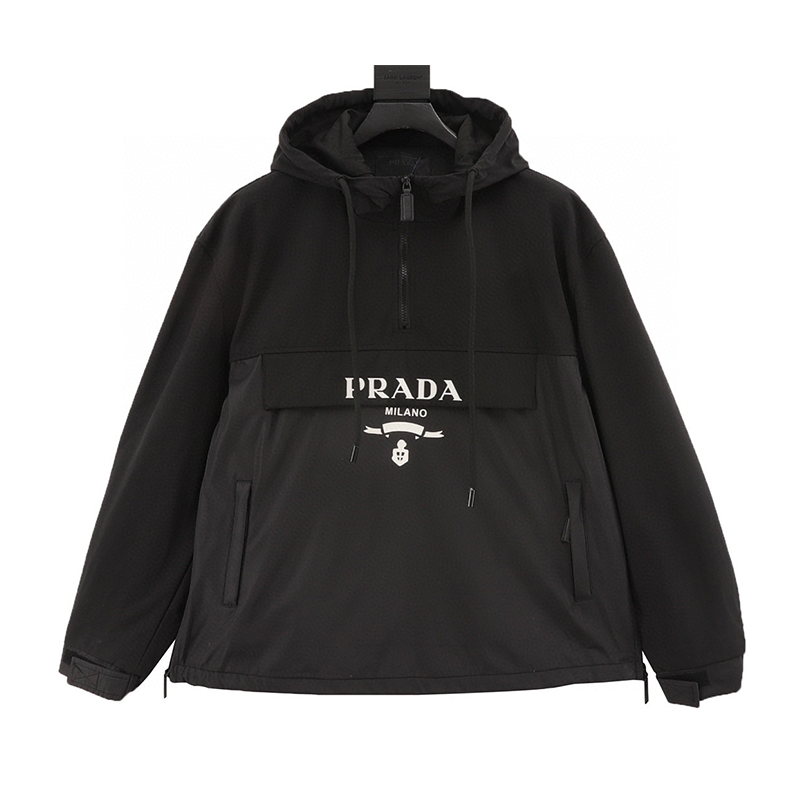 PRADA Jackets Letter Logo Half Zipper Hooded Jacket for Men and Women