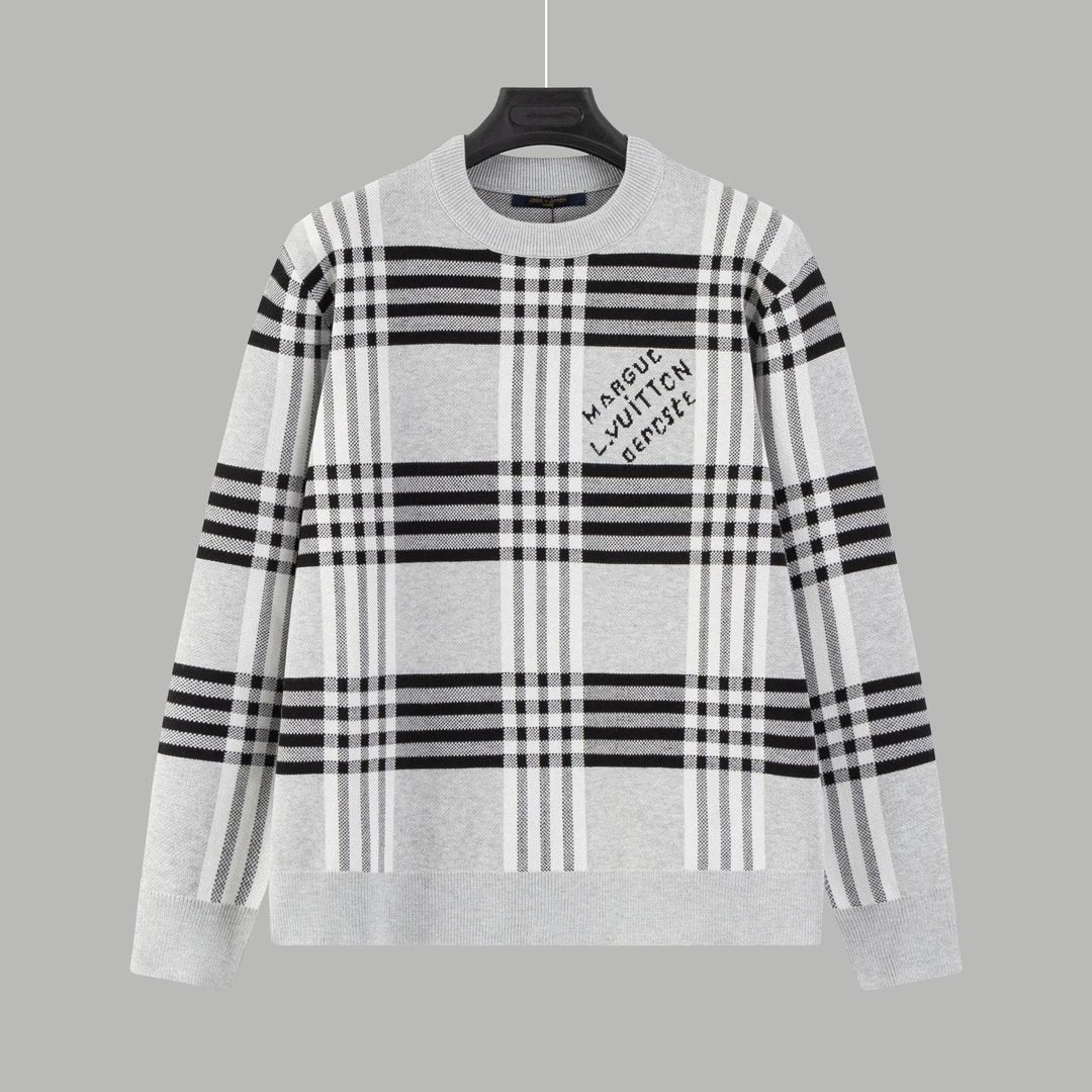 Louis Vuitton LV Sweater Checkerboard Pattern Round Neck Sweater Long Sleeve Pullover Thickened Lazy Style OS Loose Fit Unisex Knit Top Jacket Versatile Casual Wearable Inside and Outside