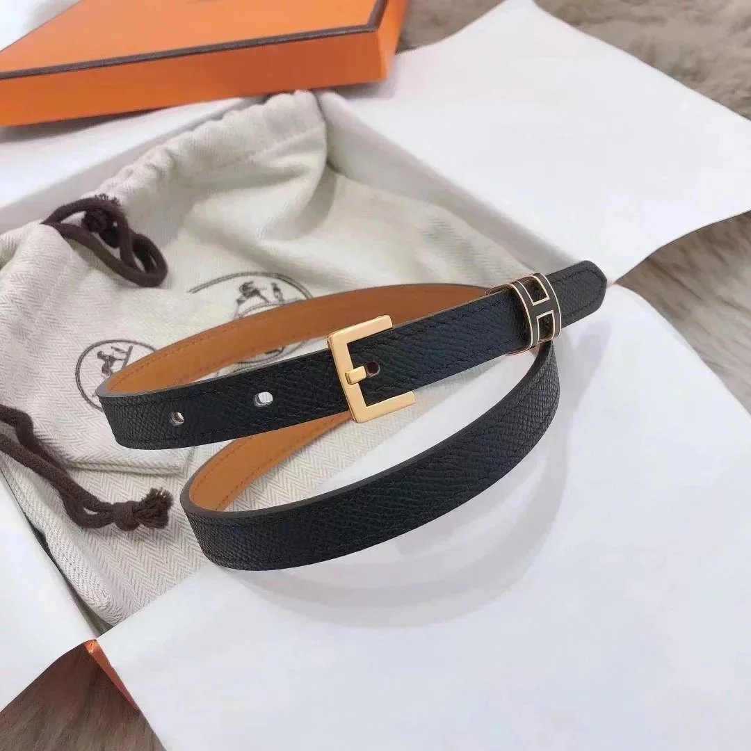 Hermes Belt Top version Women's Belt1.5cmEspom Palm Print Top Layer Calfskin Double-Sided Letters h Buckle Belt Female Casual Versatile Belt Female