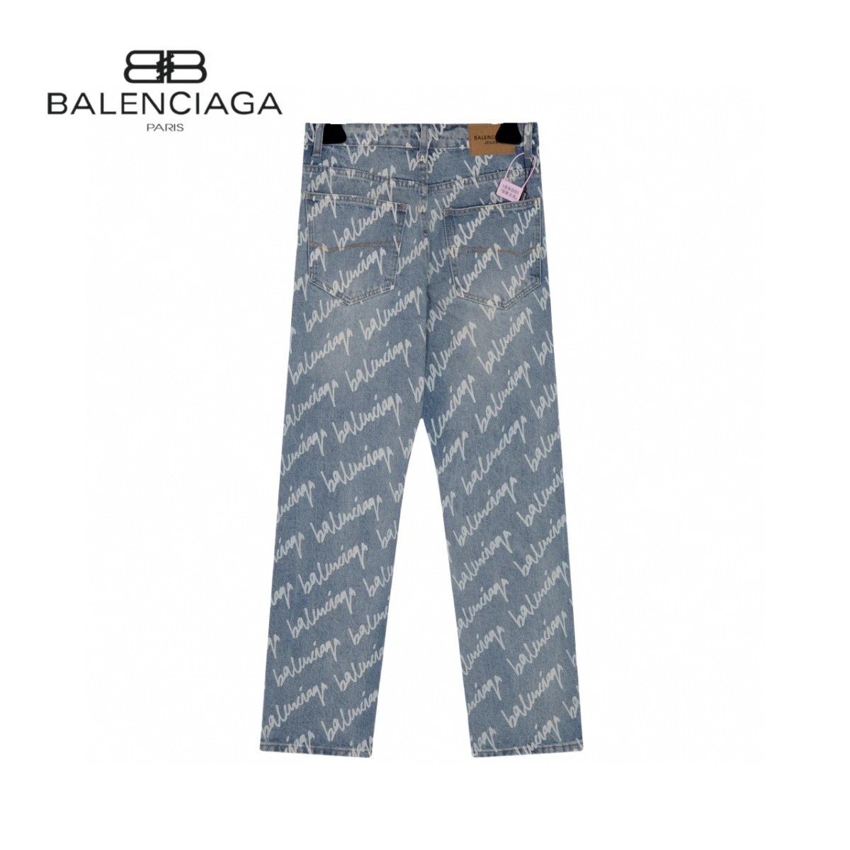 Balenciaga Jeans Full Screen Print Signature Print logo25ss Spring Summer New Straight Loose Jeans Unisex Slim Fit Long Pants