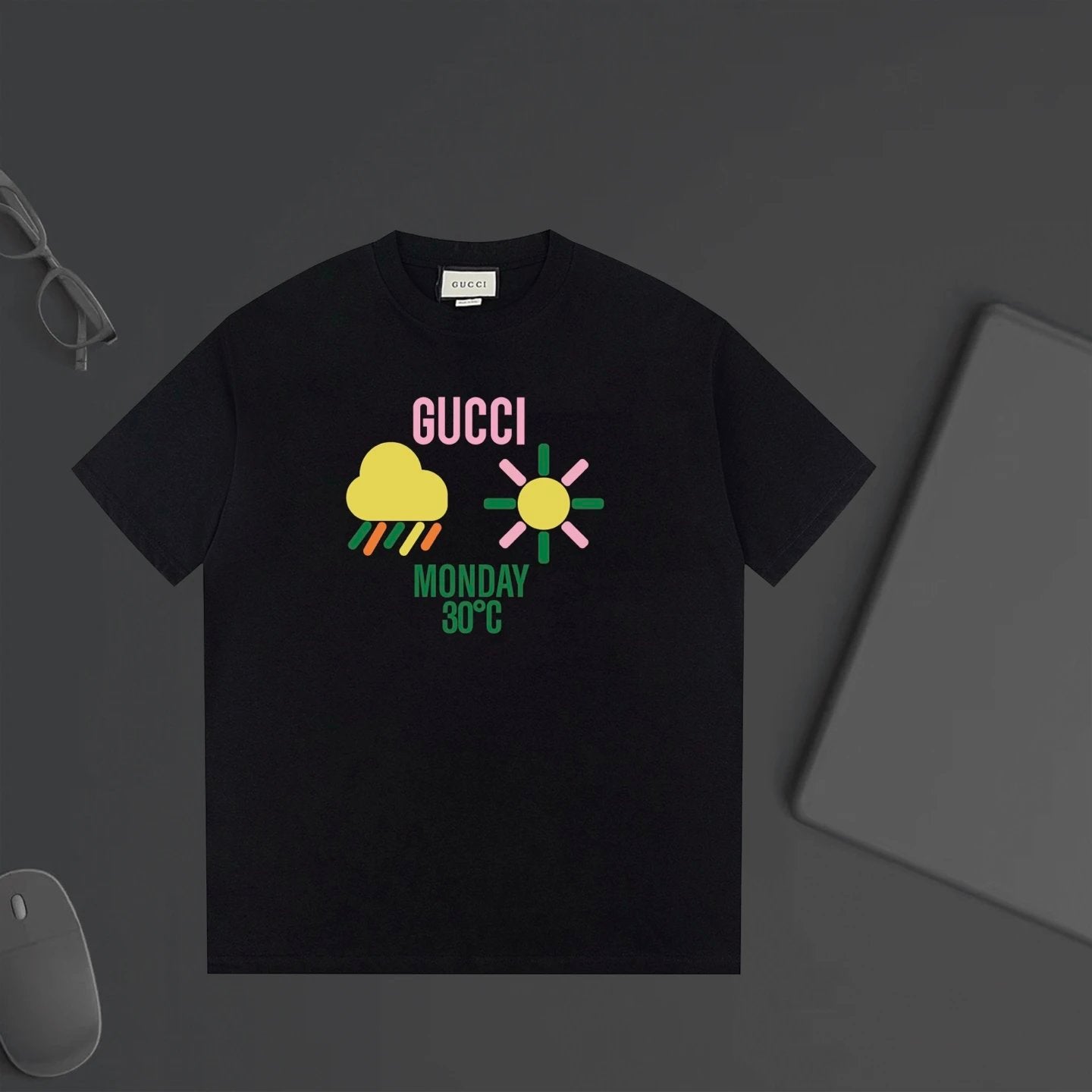 Gucci T-shirt Chest Letter and Weather Print logo round Neck Short Sleeve25ss New pure cotton T Unisex T-Shirt OS Drop Shoulder Loose Fit Base Shirt Top T-Shirt Short Sleeve