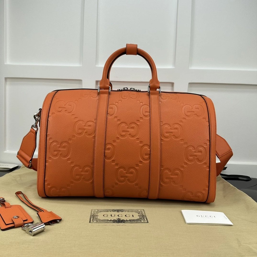 Gucci Tote Bag/Briefcase/Travel Bag Top version 【**Customization】23New Ophidia Brand New Super Double G Series Travel Bag Black Cowhide Embossed Original Leather Business Traveling Luggage Bag Travel Bag45cm Model:725282