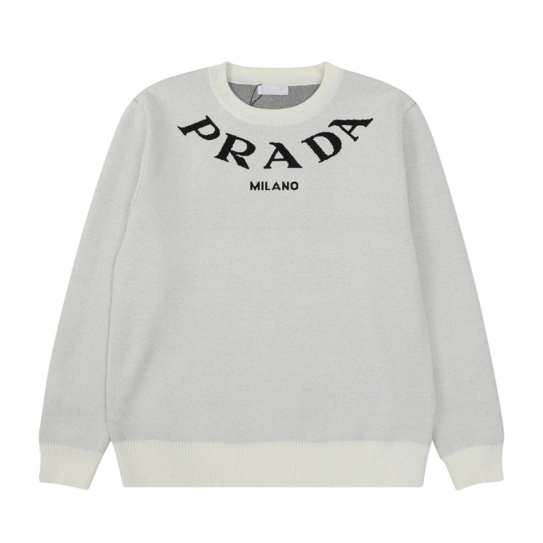 PRADA Sweater Yarn-dyed Letters LOGO Knitted Crew Neck Sweater Long Sleeve Pullover Thickened Lazy Style OS Loose Fit Jacket Unisex Same Style Inner Versatile Casual Top