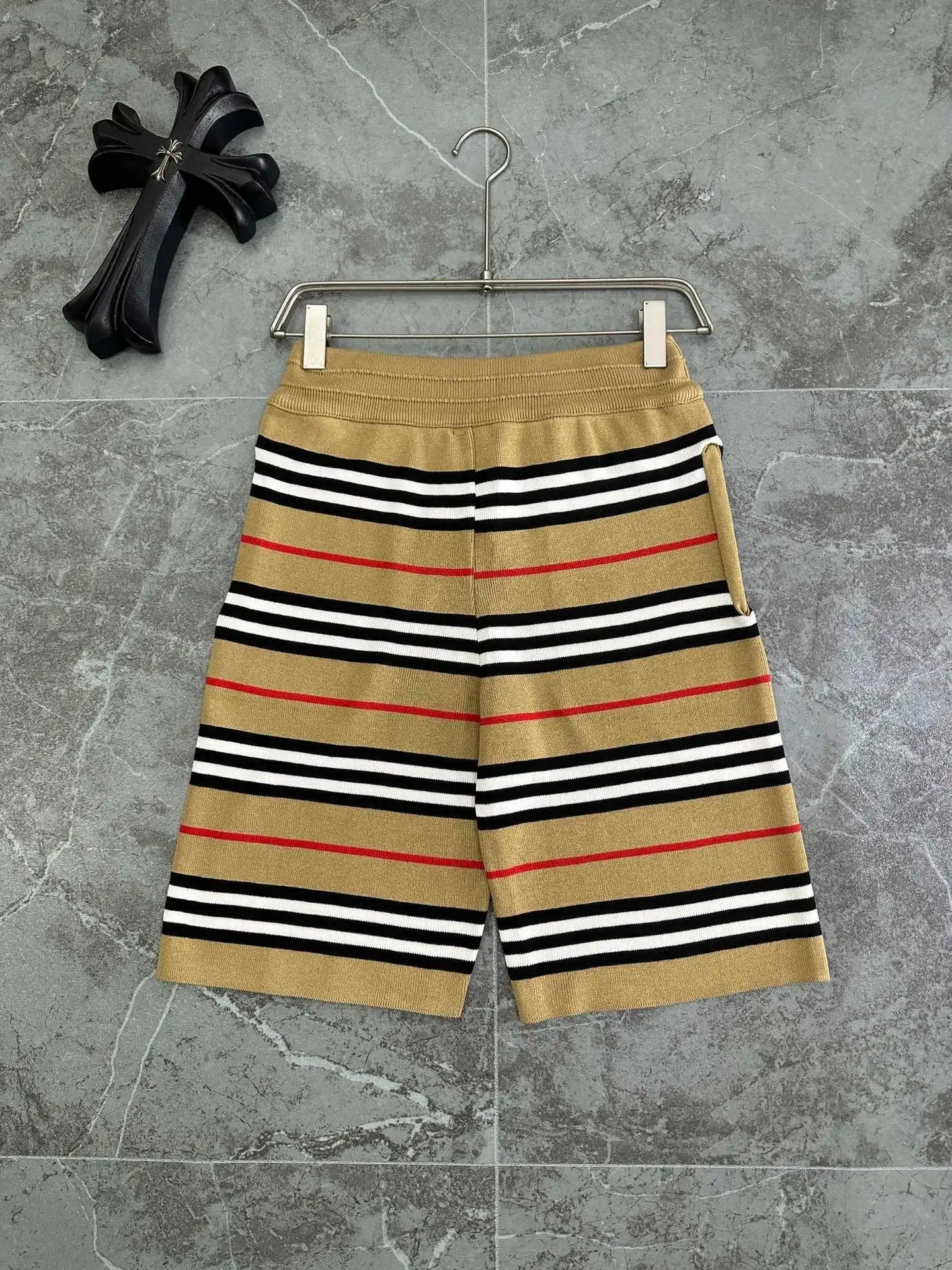 Burberry Shorts Striped Classic Knit Shorts Five-Point Drawstring Heavy American Casual Summer Pants5Two-in-One Casual Sweatpants for Men and Women