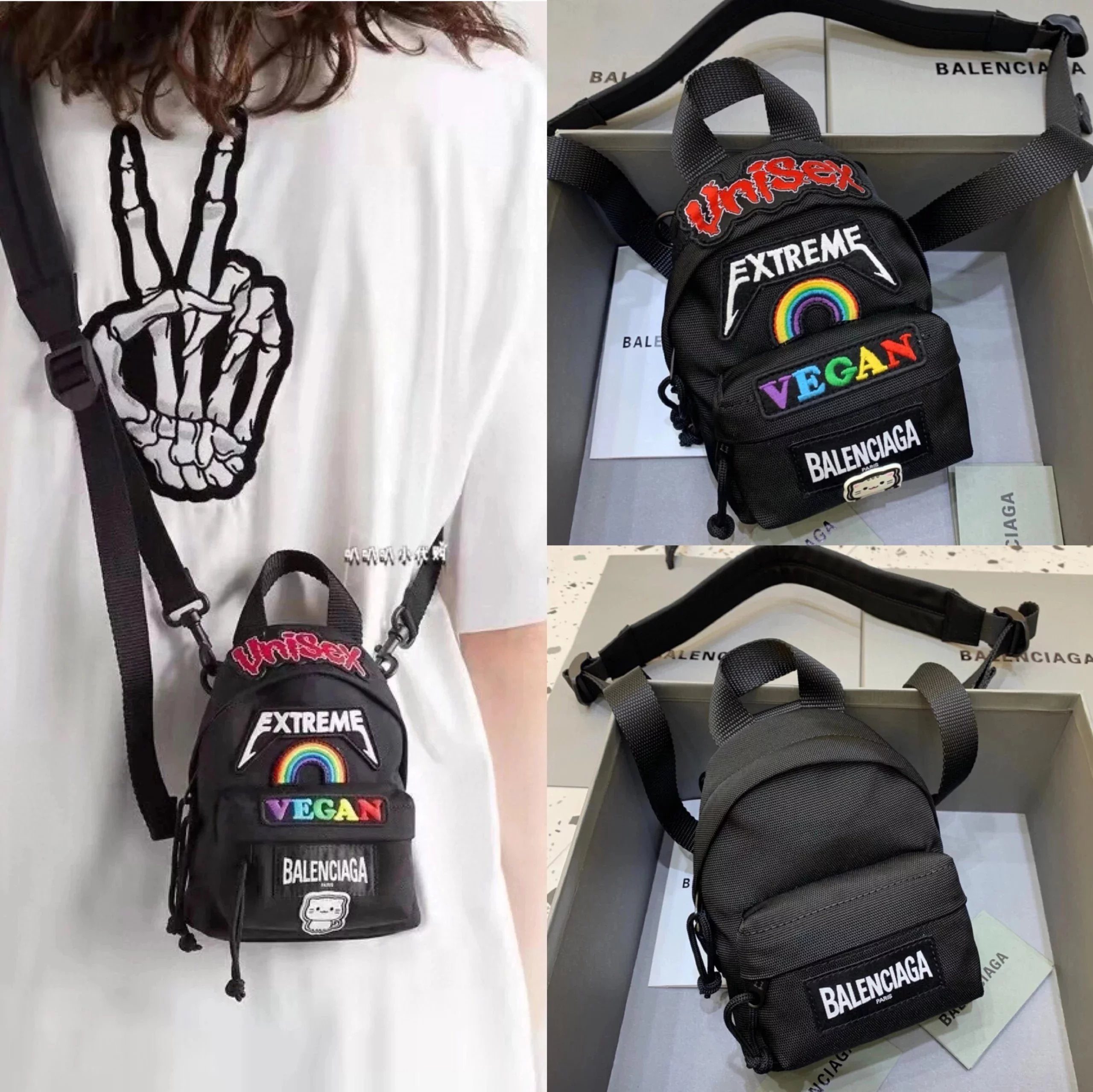 Balenciaga Bag Top version Level Surrogate Shopping21New Super Mini mini Embroidered Backpack Shoulder Messenger Bag Unisex Men's and Women's Bags