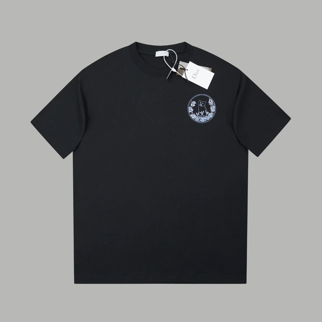 Dior T-shirt Front and back cat embroidery logo round Neck Short Sleeve25ss New pure cotton T Unisex T-Shirt OS Loose Fit Base Shirt Top Half Sleeve T-Shirt
