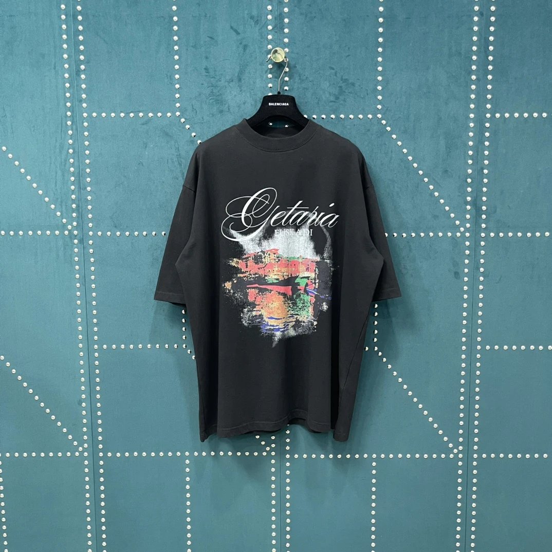 Balenciaga T-shirt Front Chest Pull Tooth HNA Night Scene Print logo round Neck Short Sleeve25ss New pure cotton T Unisex T-Shirt OS Loose Fit Base Shirt Top Half Sleeve T-Shirt