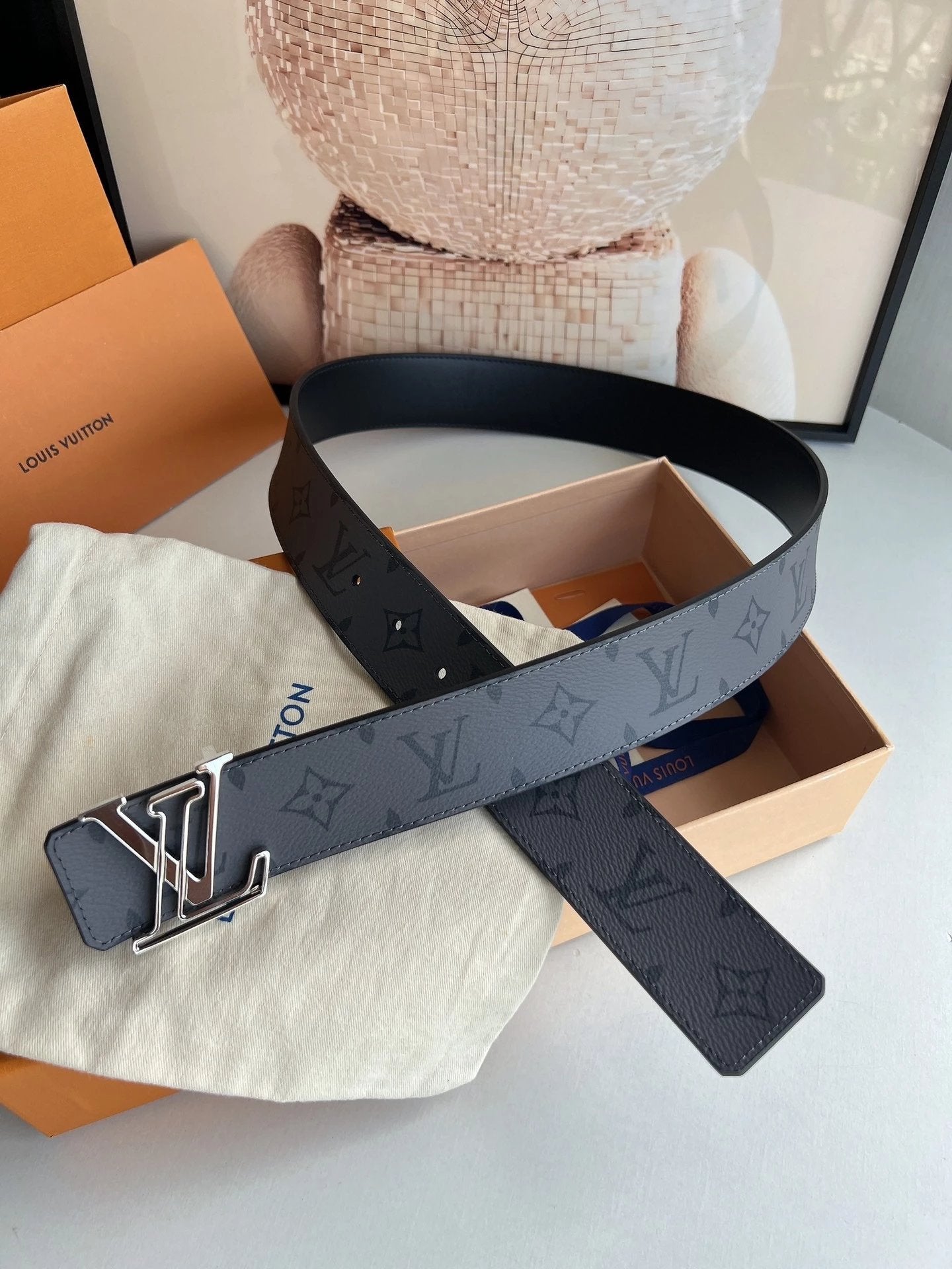Louis Vuitton LV Belt Top version 【Counter Quality】The Most New Belt4.0cm Men's Belt Metal Buckle Men's Leather Belt with Classic Presbyopic Checkered Belt with Genuine Goods Packaging No Problem in and out of the Counter Versatile Casual Fashion Formal W