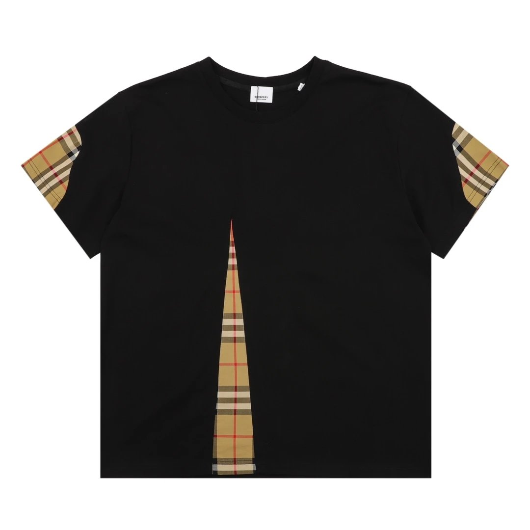 Burberry T-shirt Front Plaid Stitching logo round Neck Short Sleeve25ss New Pure Cotton Unisex Style T T-shirt OS Loose Fit Base Shirt Top Half Sleeve T-Shirt