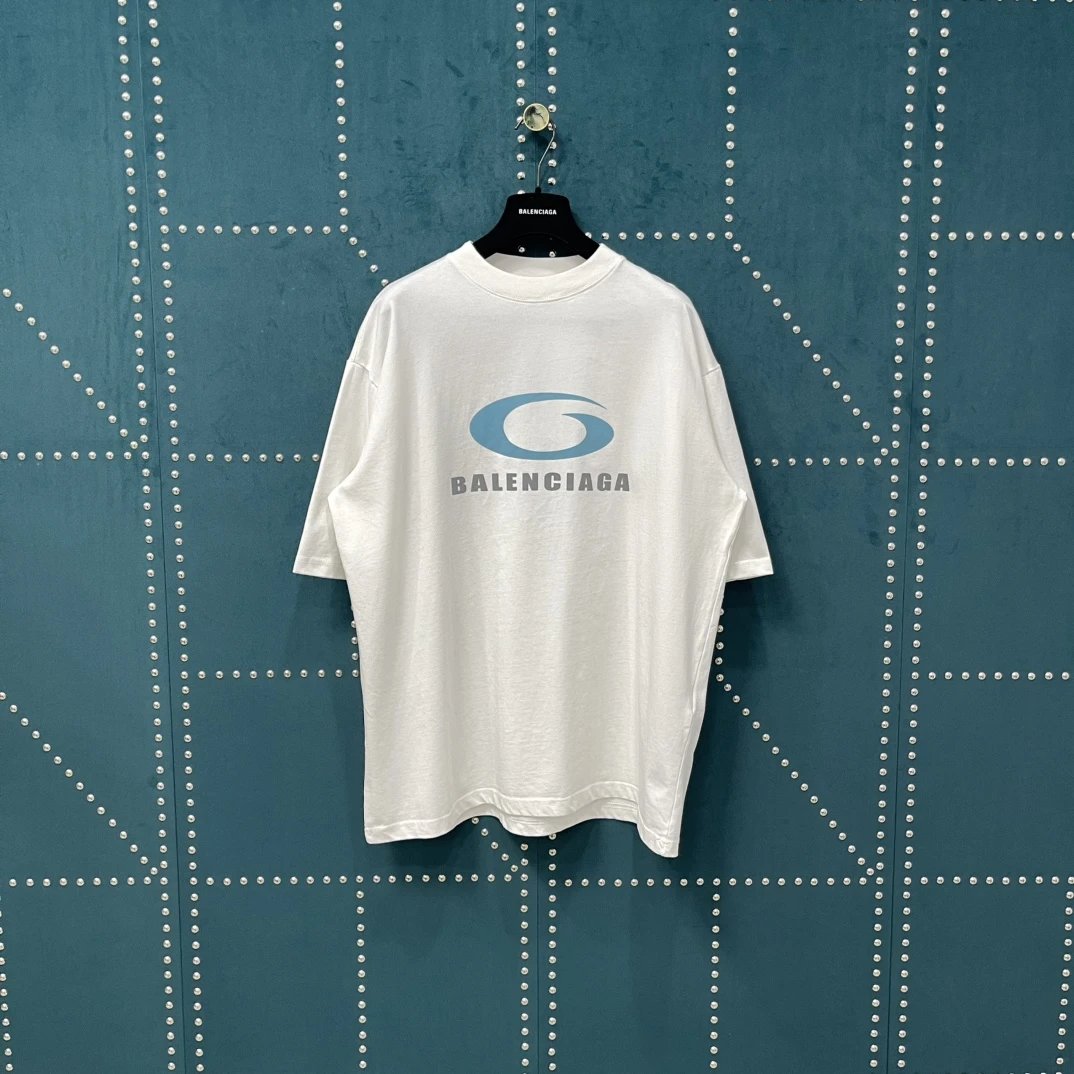 Balenciaga T-shirt Front Half Ring Totem Print logo round Neck Short Sleeve25ss New Pure Cotton Unisex Style T T-shirt OS Loose Fit Base Shirt Half Sleeve T-Shirt Top Half Sleeve
