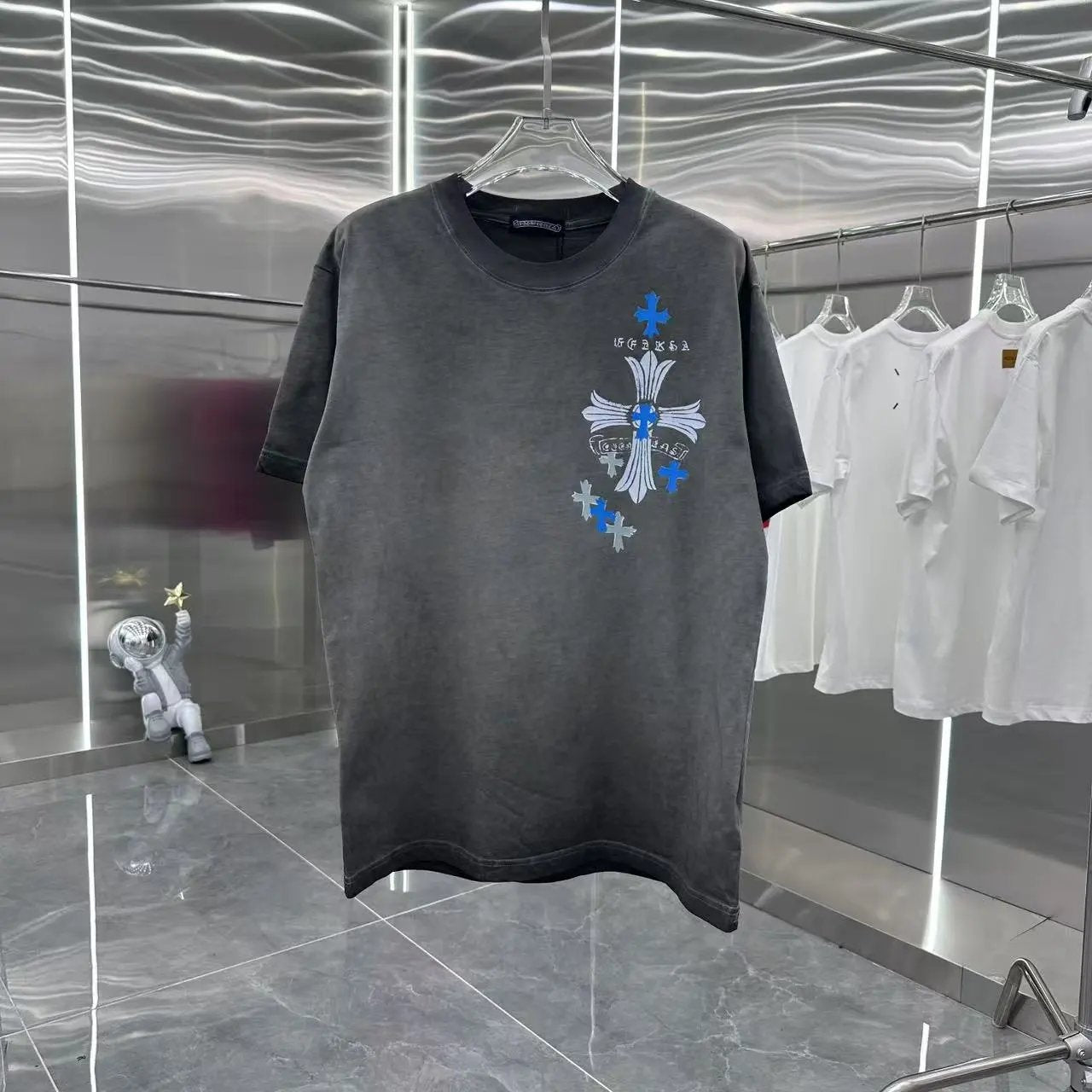 Chrome Hearts T-shirt Chest Print logo round Neck Short Sleeve25ss New Pure Cotton Unisex Style T T-shirt OS Loose Fit Base Shirt Half Sleeve T-Shirt Top Half Sleeve