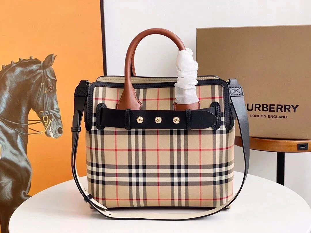 Burberry Women's Bag Top version 2022New Three-Grain Rivet Tote Bag TheBelt Mini Top Handbag Shoulder Bag Messenger Bag Handbag Women's Bag