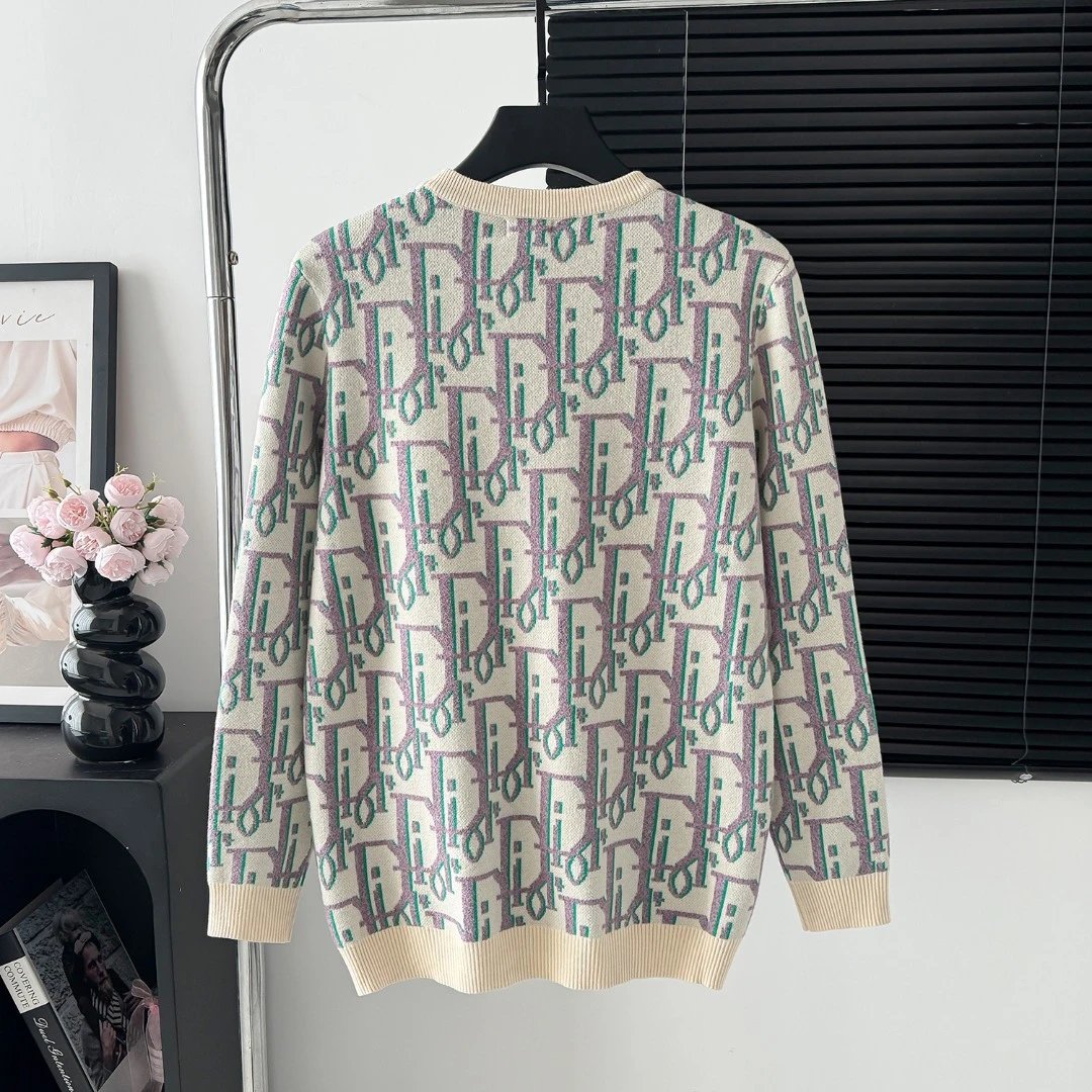 Dior Sweater Full Print logo round Neck Sweater25ss Spring New Thickened Long Sleeve Pullover Unisex OS Loose Fit Lazy Style Casual Outerwear Versatile Top