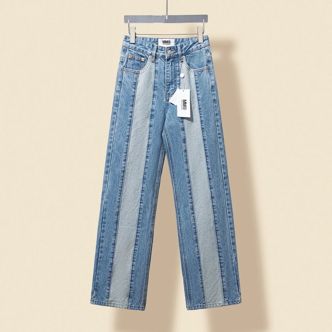 Maison Margiela Jeans Patchwork Color Denim Straight-Leg Pants for Women Versatile Casual