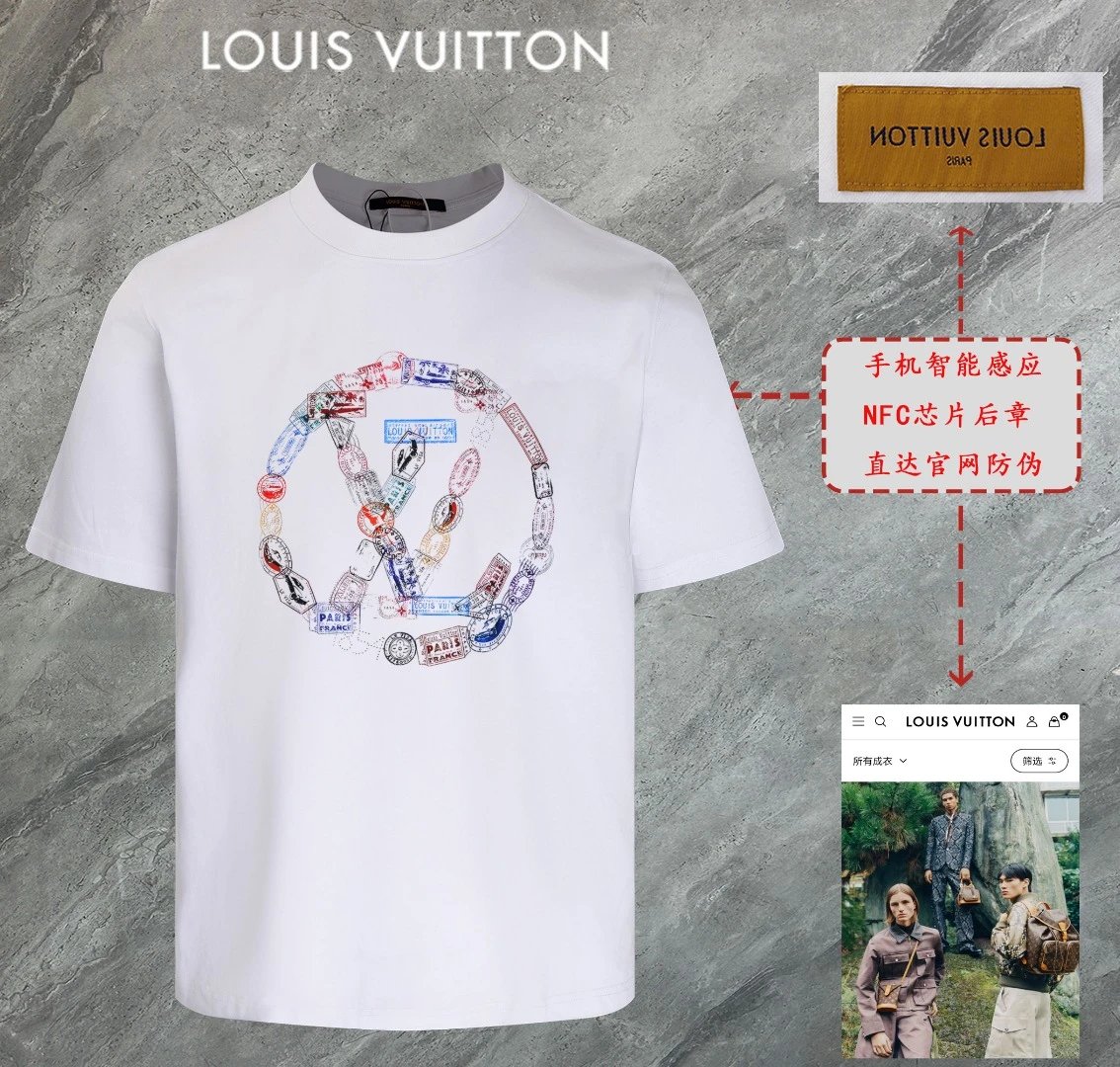 Louis Vuitton LV T-shirt Circular Colorful Brand Print on the Chest logo round Neck Short Sleeve25ss New Pure Cotton Unisex Style T T-shirt OS Loose Fit Base Shirt Top Half Sleeve T-Shirt