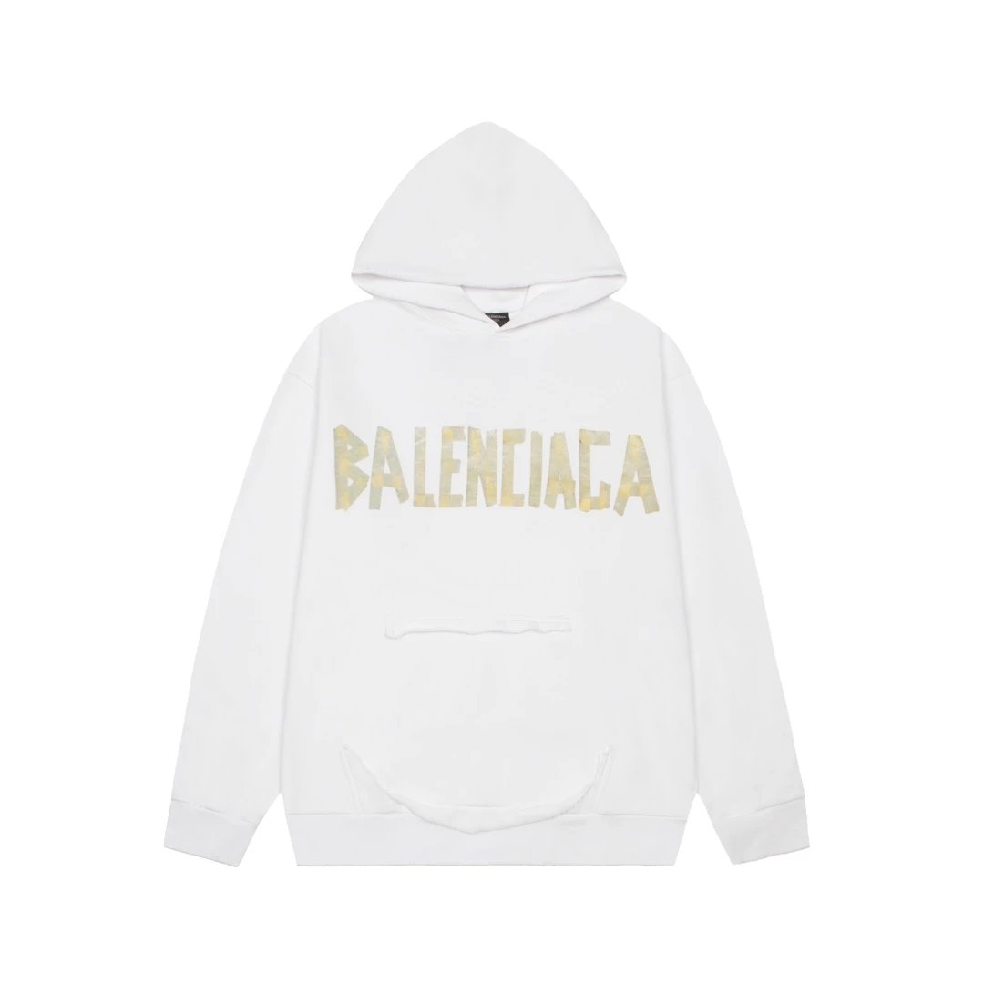 Balenciaga Hoodie Masking Yellow Tape logoG Hooded Sweatshirt Jacket for Men and Women, Sports Casual Style OS Loose fit versatile style