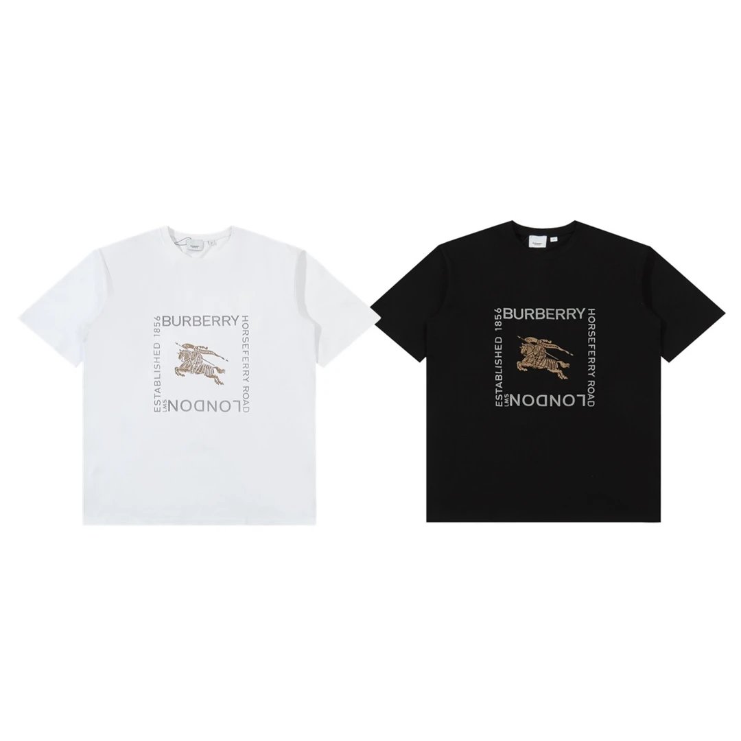 Burberry T-shirt Square logo Letter Printing logo round Neck Short Sleeve25ss New Pure Cotton Unisex Style T Casual T-Shirt Base Layer Shirt OS Loose Fit Half Sleeve Top Plus Size