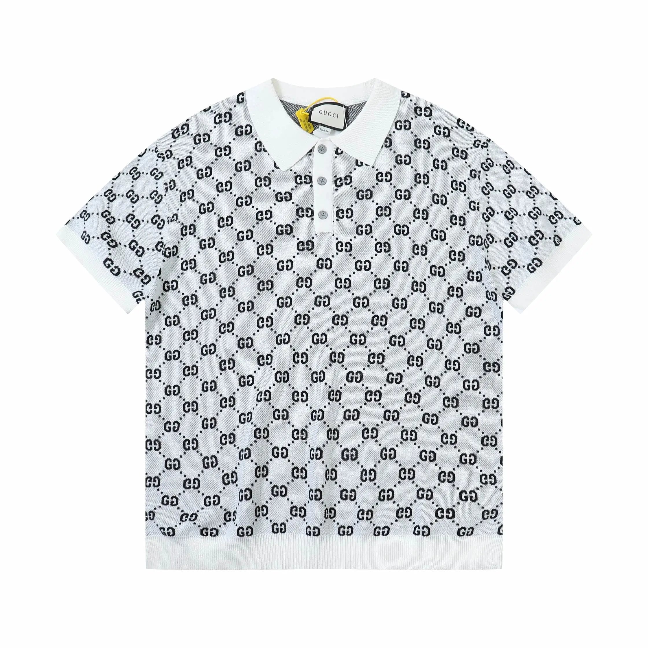 Gucci T-shirt Allover Jacquard logo Knitting POLO Shirt Lapel Short Sleeve25ss New Unisex Summer Short Sleeve OS Loose T Business Half Sleeve Shirt Plus Size T-Shirt