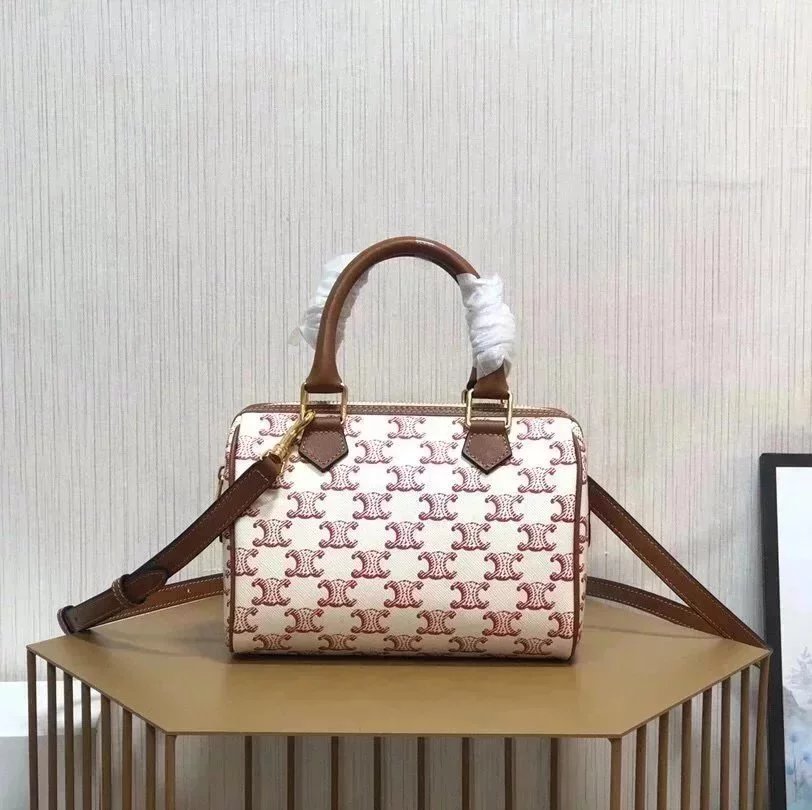 Celine women's bag Top version Boston Bag Handbag Women's Bag Boston Pillow Bag Shoulder Messenger Bag Handbag TRIOMPHECANVAS Logo Print and Cow Leather Boston Bag