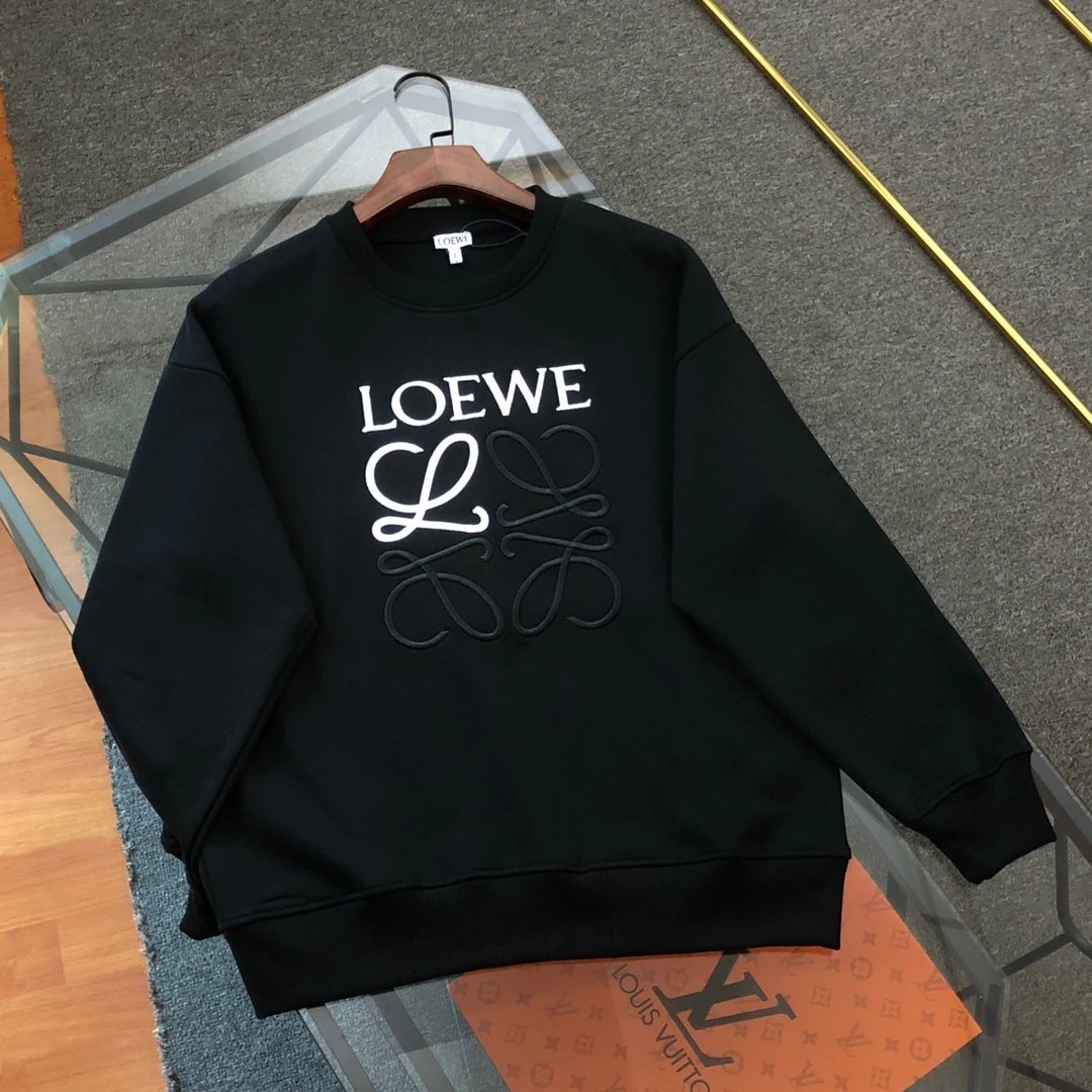 LOEWE Hoodie 24ss New logo Embroidered Crewneck Sweatshirt Pullover Unisex Sports Casual Loose Fit Versatile New Autumn Winter Collection