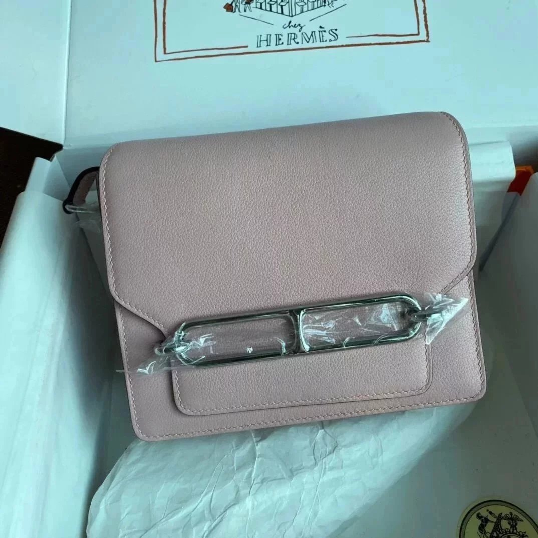 Hermes women's bag Top version Customized Real Shot Small Square Bag Pig Nose Bags Roulis19CMevercolor Leather Pig-Shaped Bun Gold Buckle Silver Buckle Flap Shoulder Messenger Bag Yang Mi Same Style Women Bag
