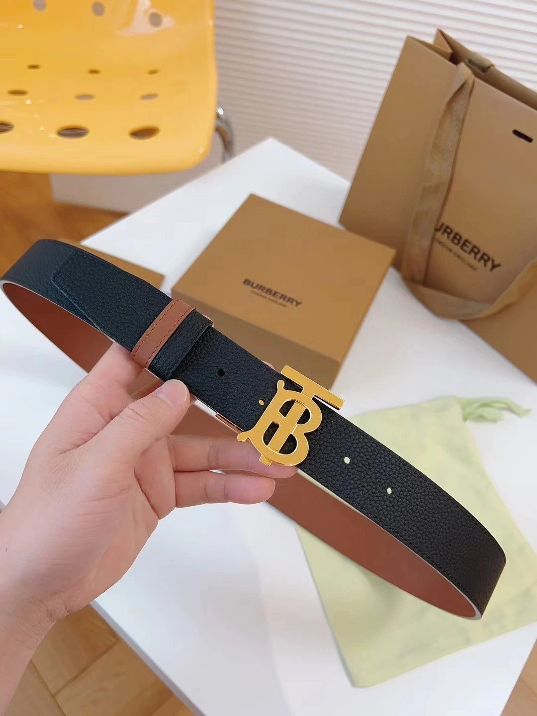 Burberry Belt Top version 【Original Custom】Original New Men's Leather Belt Width3.5cm Double-Sided Imported First Layer Calfskin Full Grain Leather Genuine Goods Quality Original Letter Rotating Buckle Counter Full Set Gift Box Packaging B Home Belt