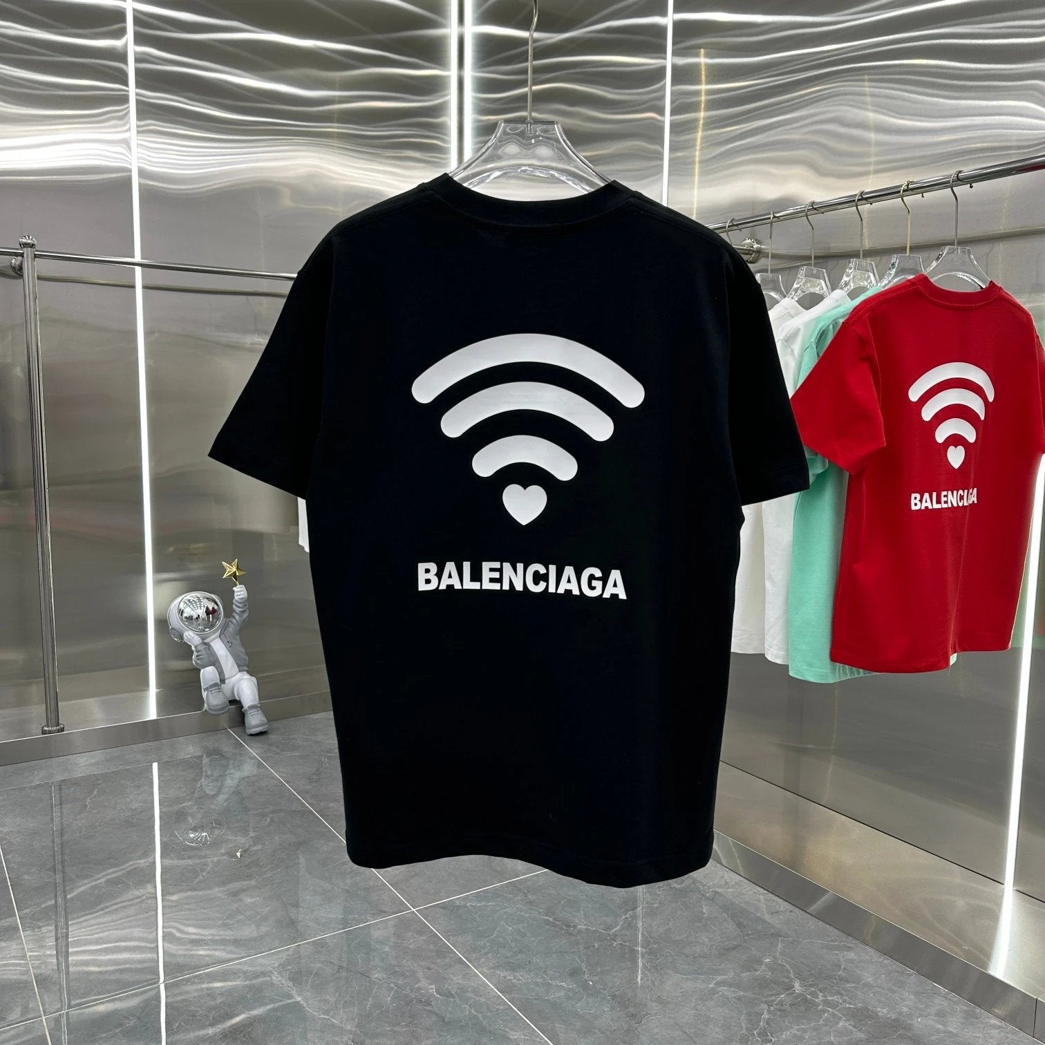 Balenciaga T-shirt Back wifi Printing logo round Neck Short Sleeve25ss New Pure Cotton Unisex Style T Casual T-Shirt Base Layer Shirt OS Loose design