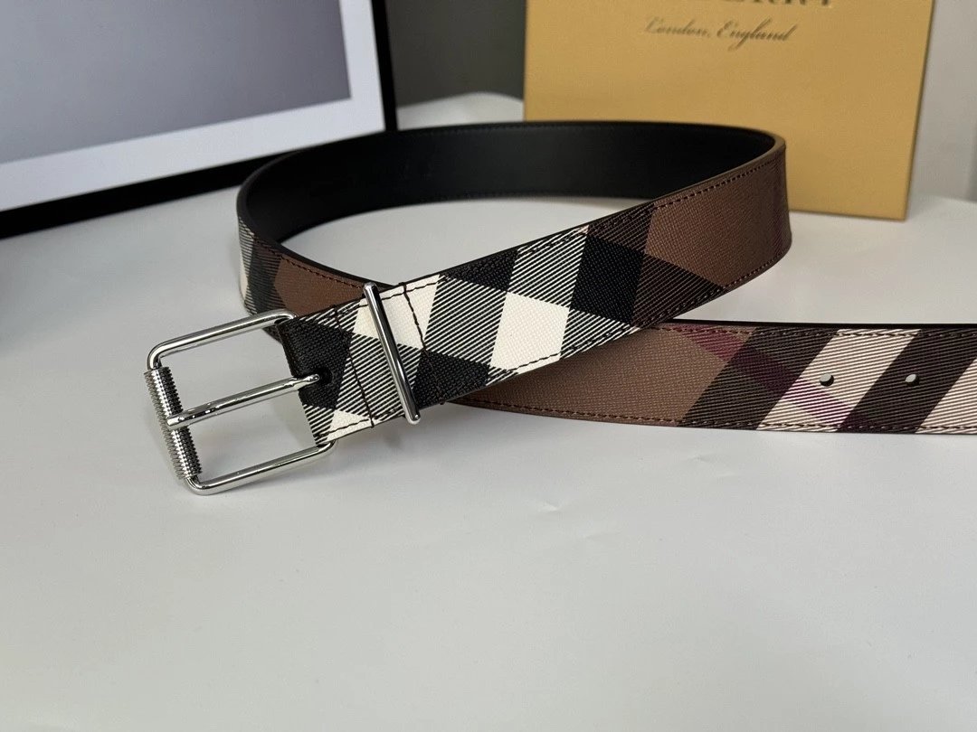Burberry Belt Top version 【Full Package】New Men's Leather Belt Width3.5cm Double-Sided Imported First Layer Calfskin Full Grain Leather Genuine Goods Quality Original Factory Pin Buckle Letters Rotating Buckle Counter Full Set Gift Box Packaging B Home Be